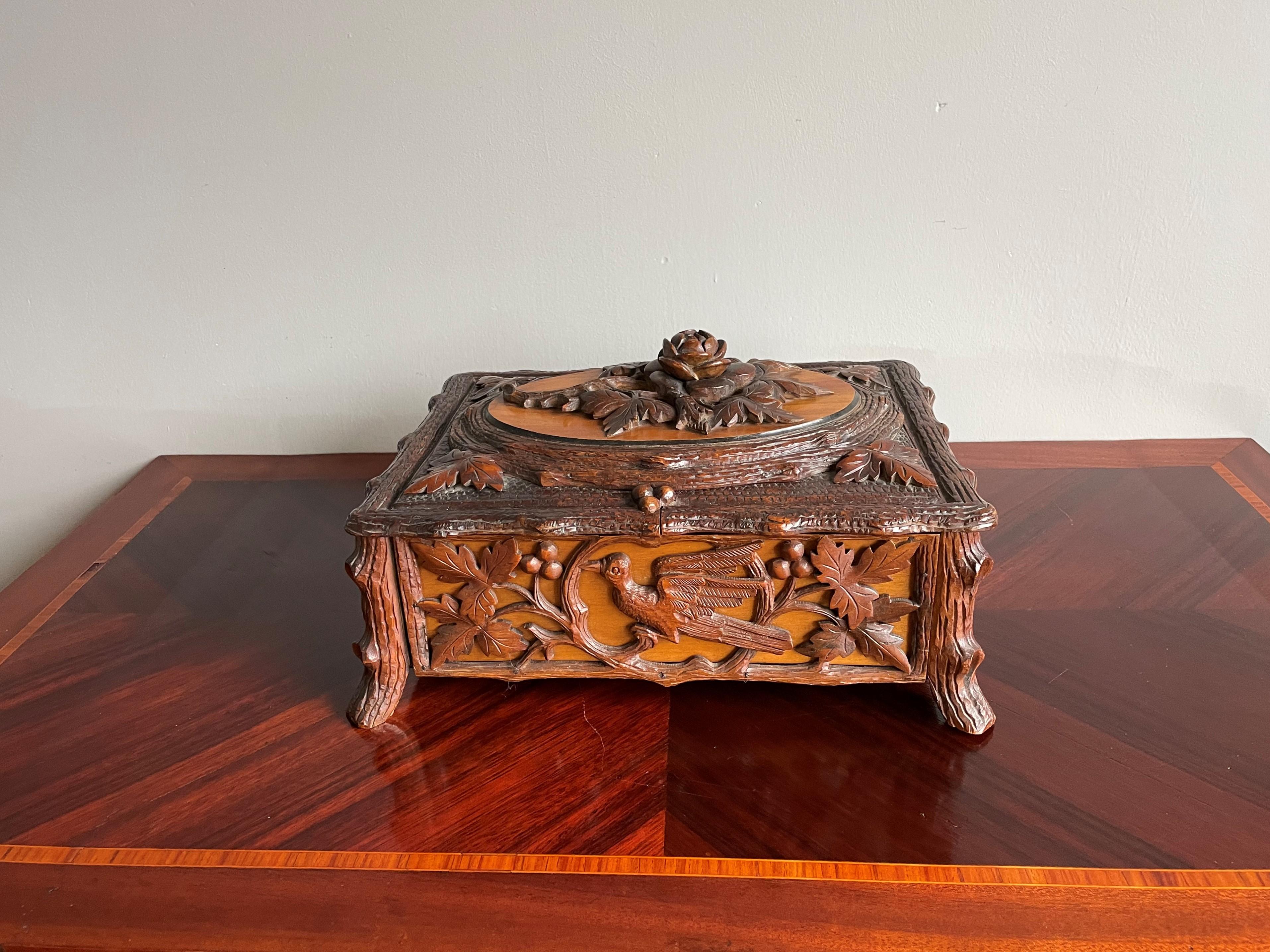 Stunning Antique Hand Carved Nutwood Black Forest Box with Secret Lock Mechanism 9