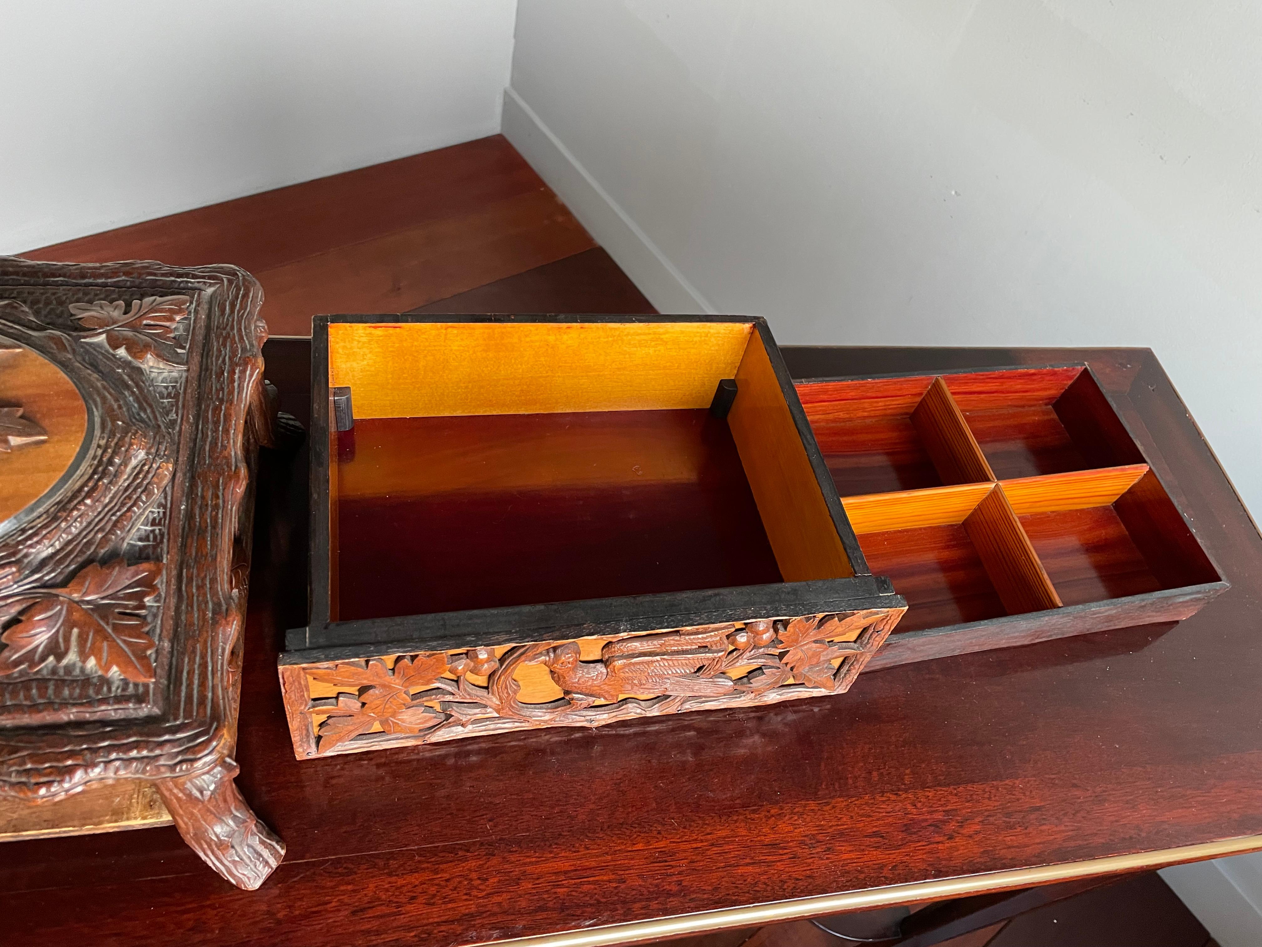 19th Century Stunning Antique Hand Carved Nutwood Black Forest Box with Secret Lock Mechanism