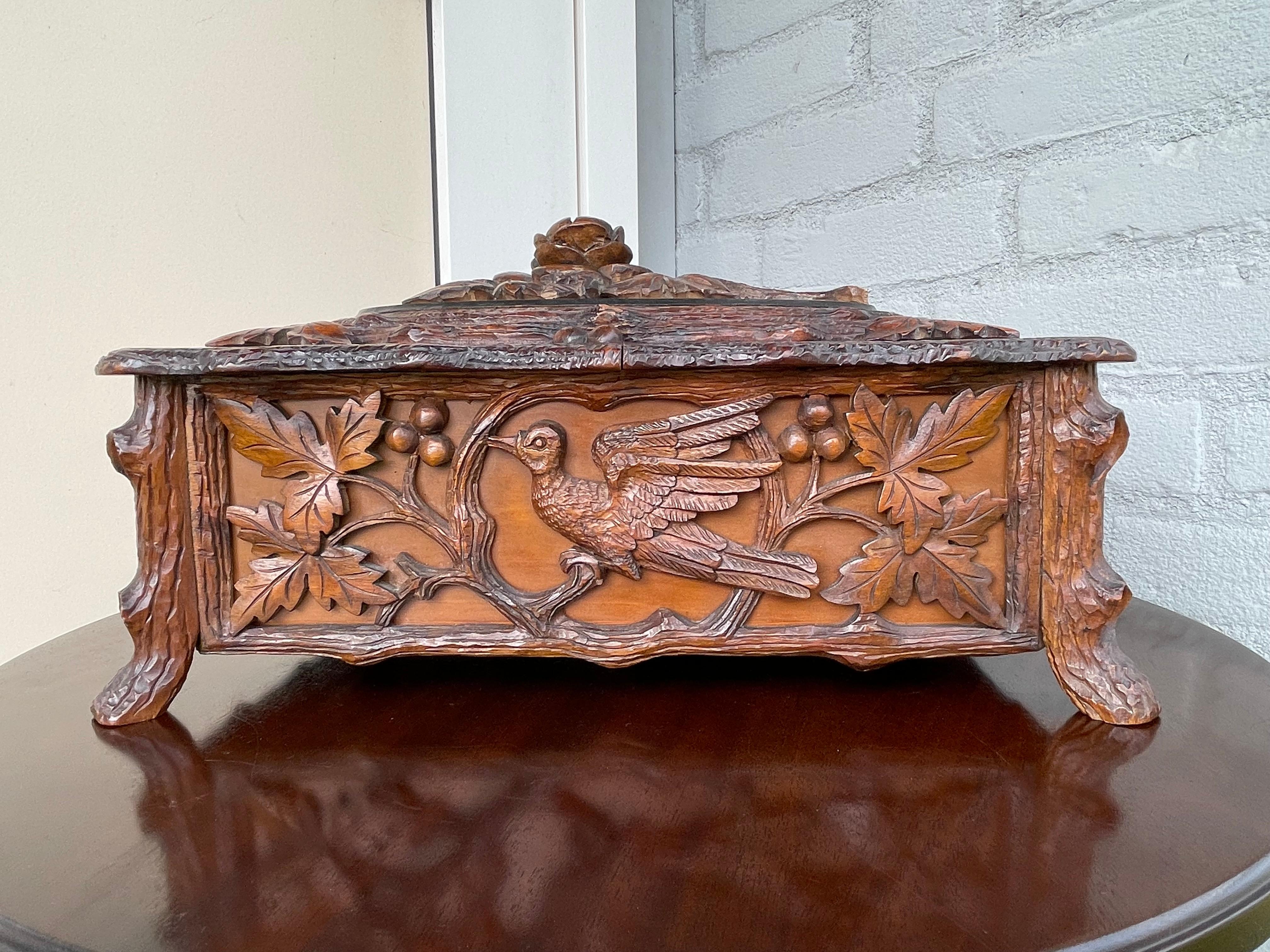 Metal Stunning Antique Hand Carved Nutwood Black Forest Box with Secret Lock Mechanism