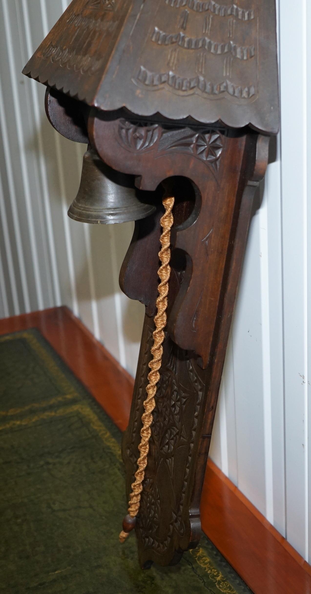 Stunning Antique Hand-Carved Wood Victorian Door Entrance Bell Grand Piece 5