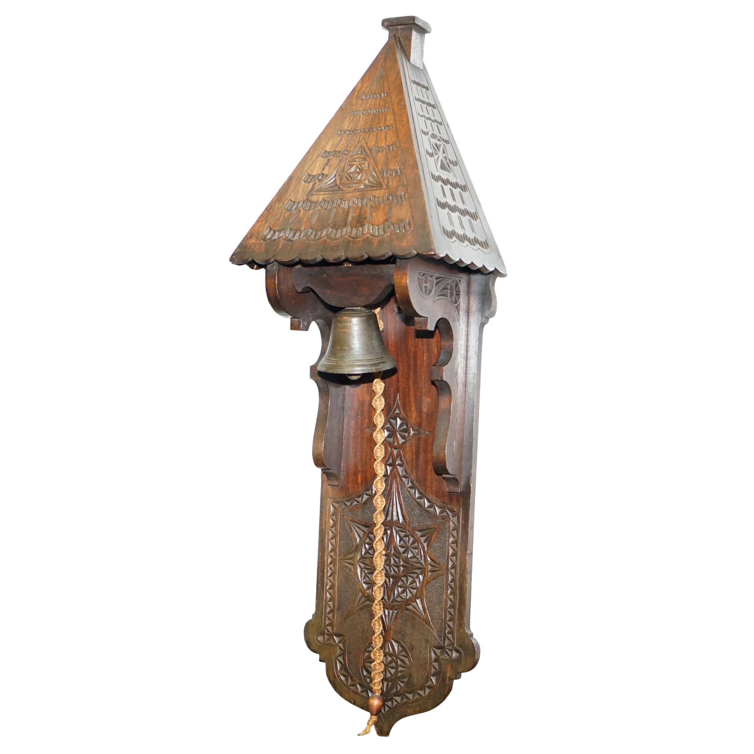 Stunning Antique Hand-Carved Wood Victorian Door Entrance Bell Grand Piece