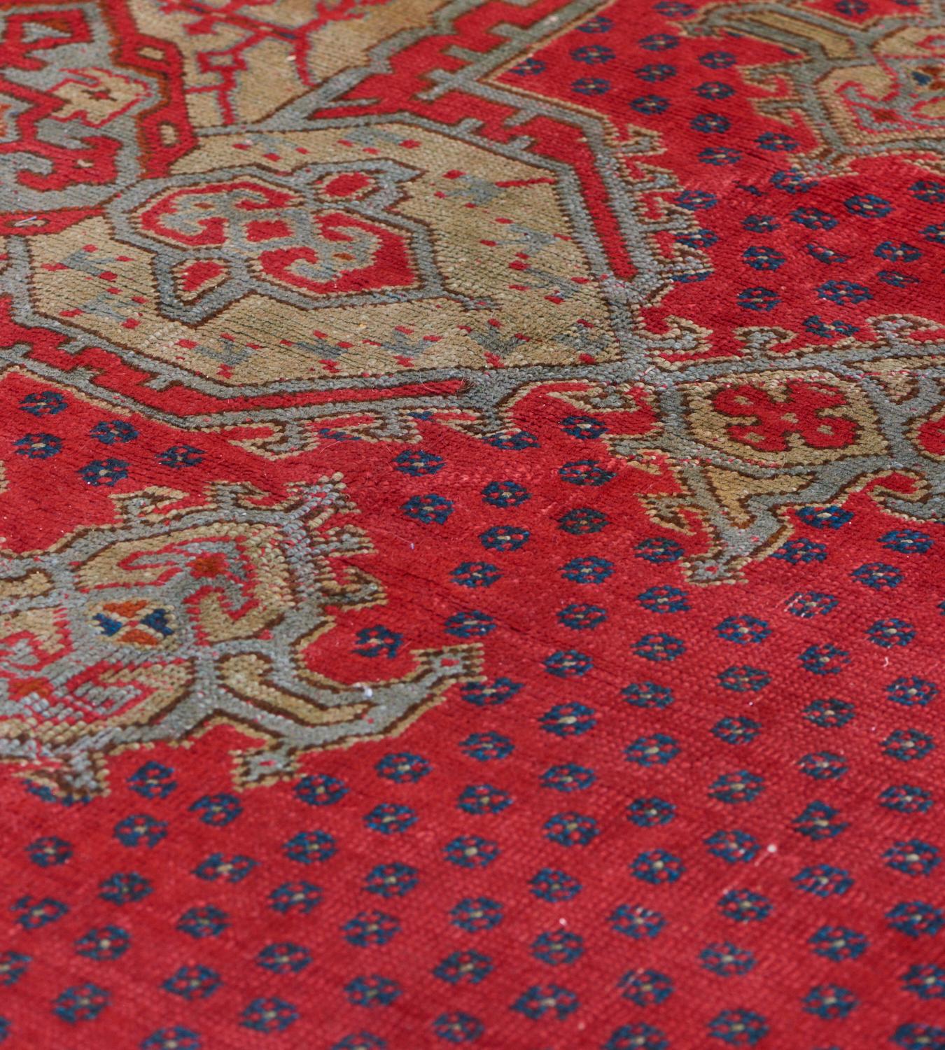 Hand-Knotted Stunning Antique Handwoven Wool Oushak Rug For Sale
