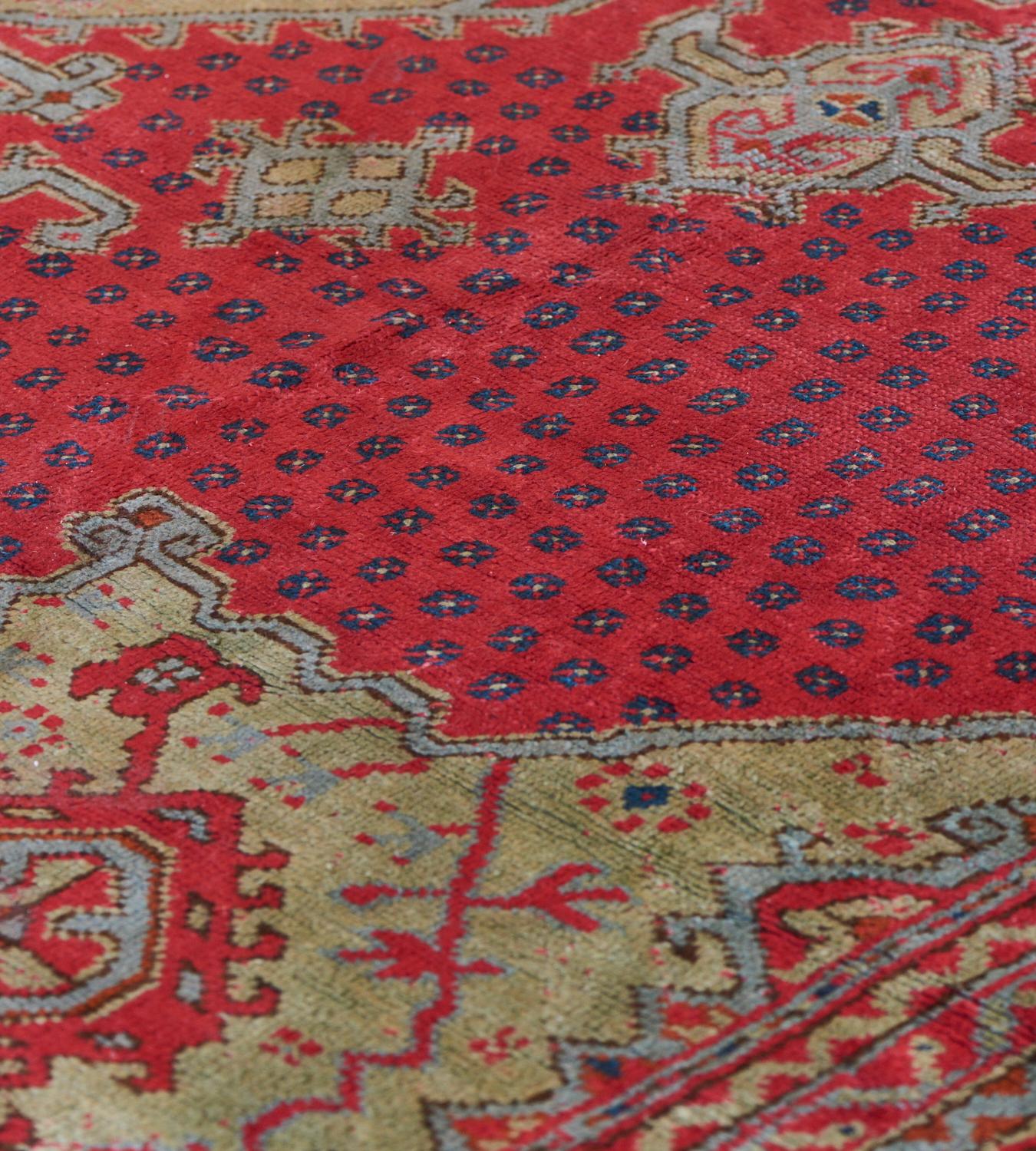 Stunning Antique Handwoven Wool Oushak Rug For Sale 1