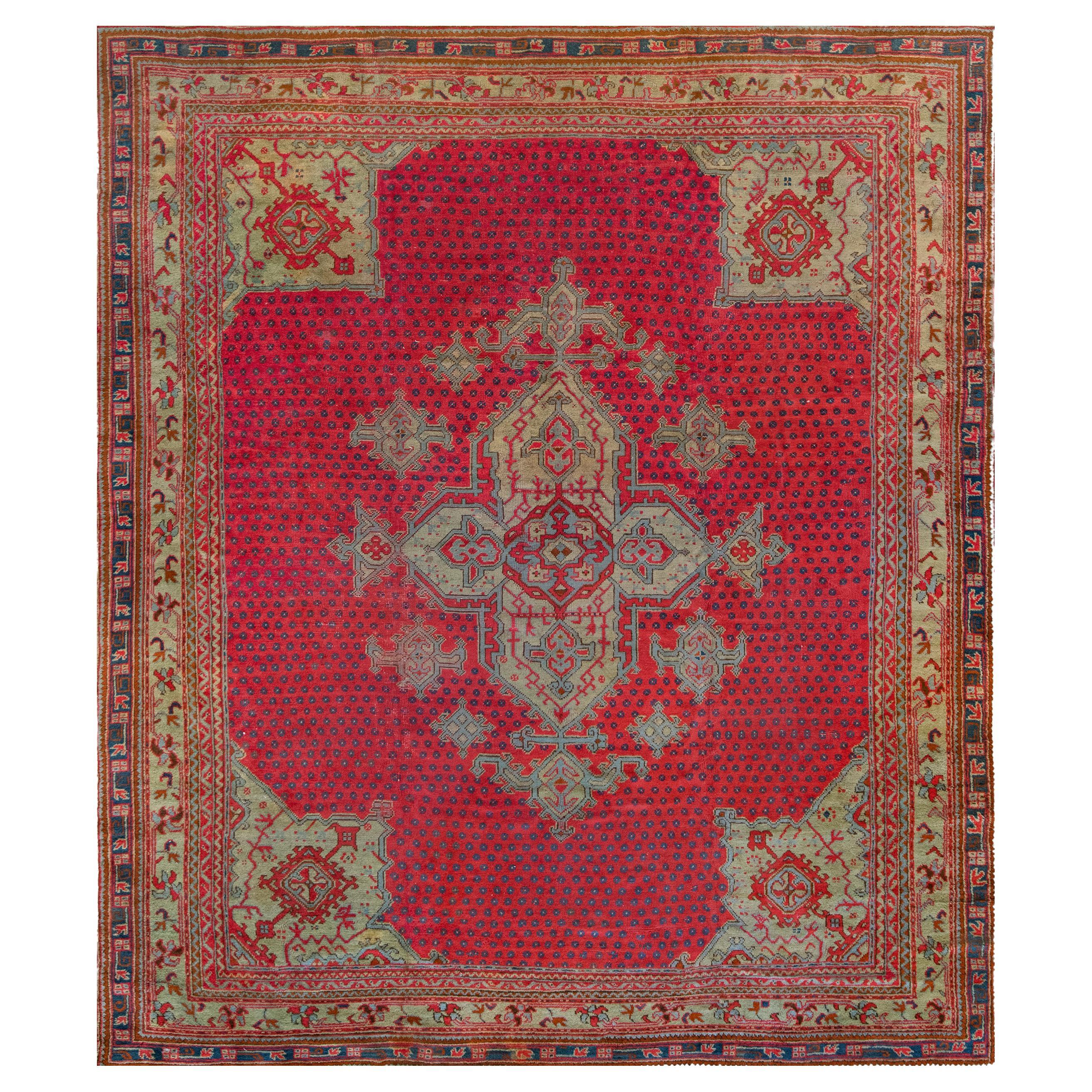 Stunning Antique Handwoven Wool Oushak Rug For Sale