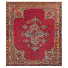 Stunning Antique Handwoven Wool Oushak Rug