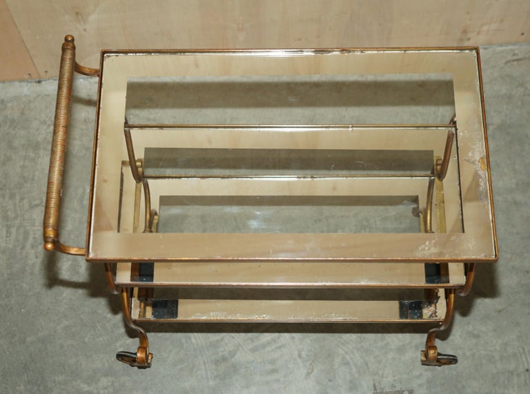 Hand-Crafted Stunning Antique Italian circa 1950's Brass & Glass Tea Cake Serving Trolley For Sale