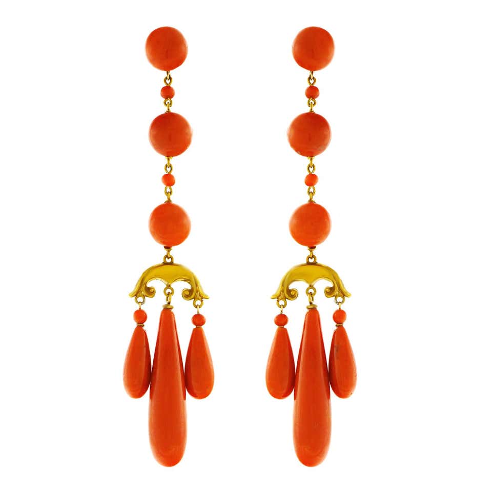 Antique Coral Earrings - 39 For Sale at 1stdibs
