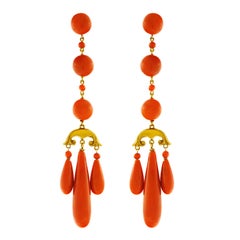 Stunning Antique Italian Coral Chandelier Earrings