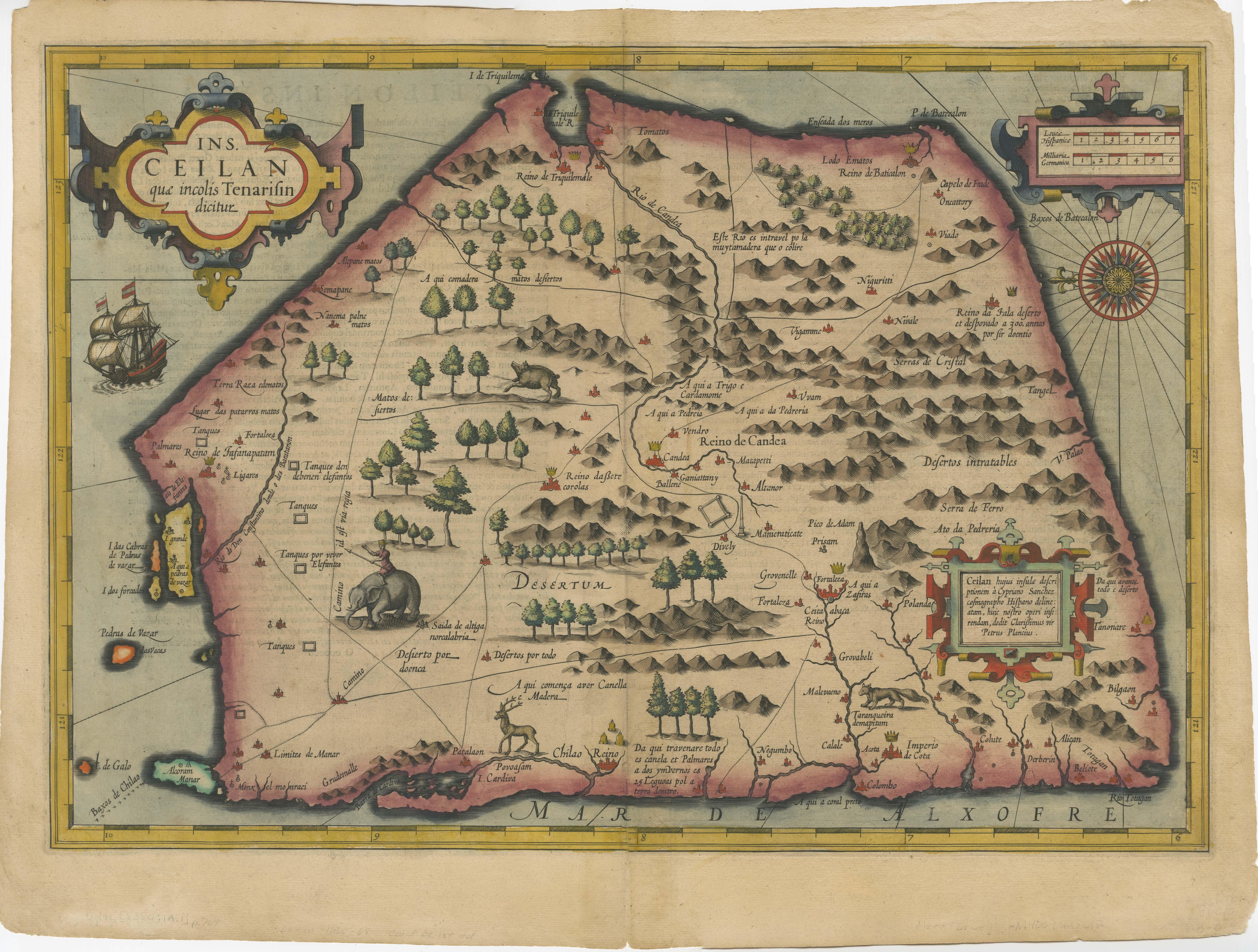 Stunning Antique Map of the Island Ceylon or Sri Lanka In Good Condition In Langweer, NL