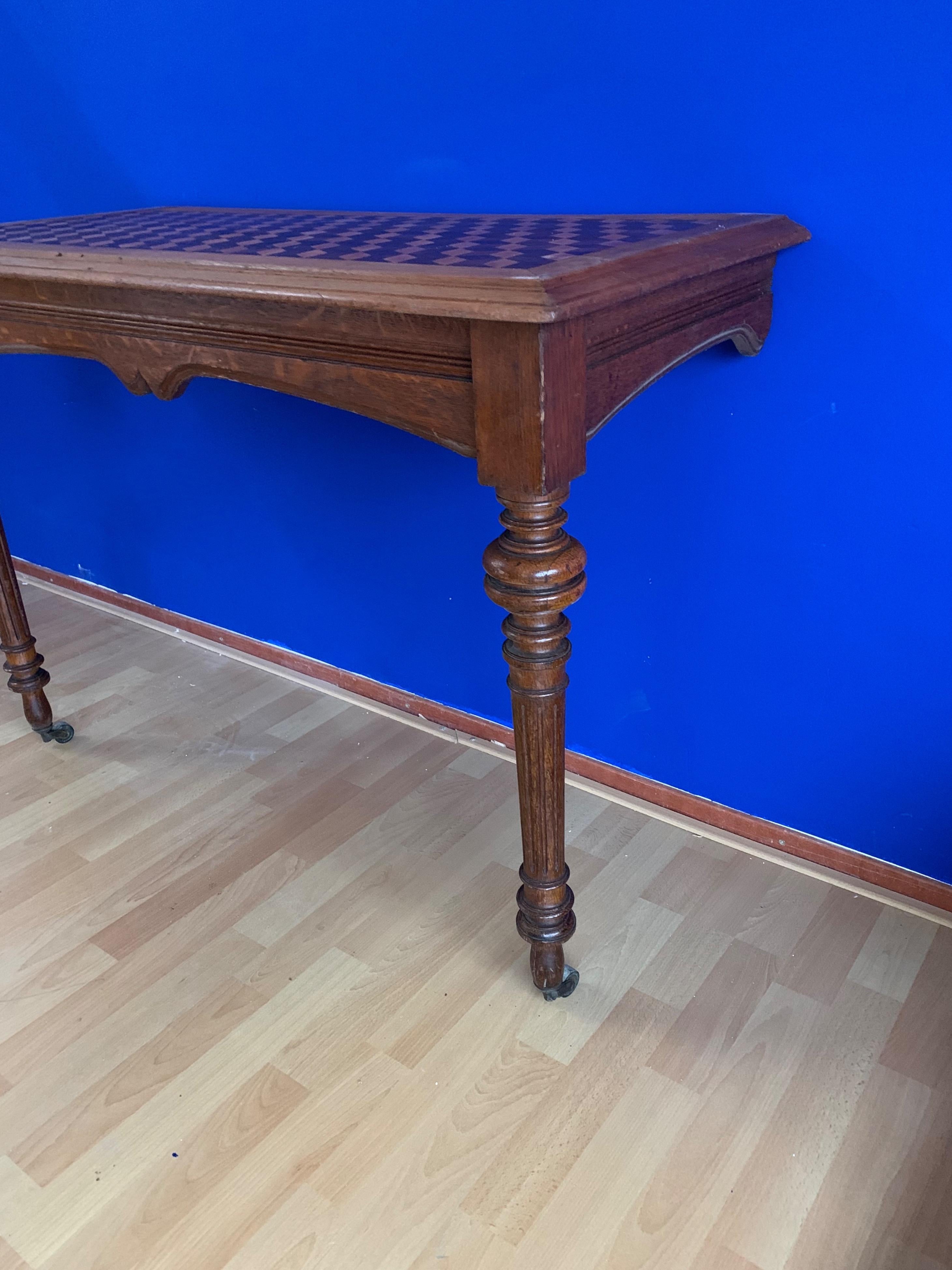 Stunning Antique Marquetry Inlaid Square Centre Table, French Nutwood on Casters For Sale 5