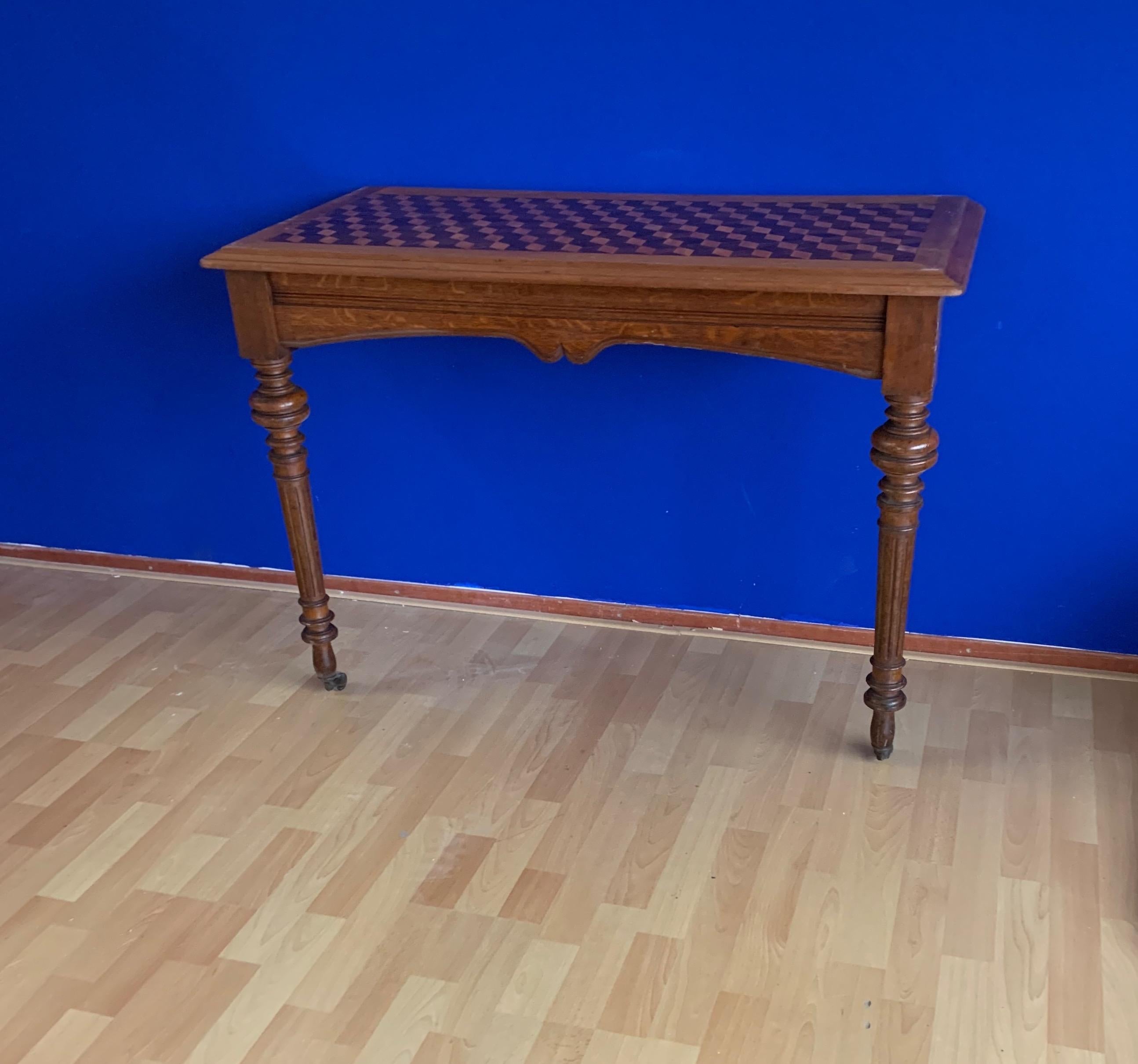 Stunning Antique Marquetry Inlaid Square Centre Table, French Nutwood on Casters For Sale 6