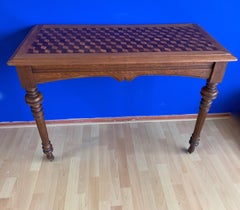 Stunning Antique Marquetry Inlaid Square Centre Table, French Nutwood on Casters