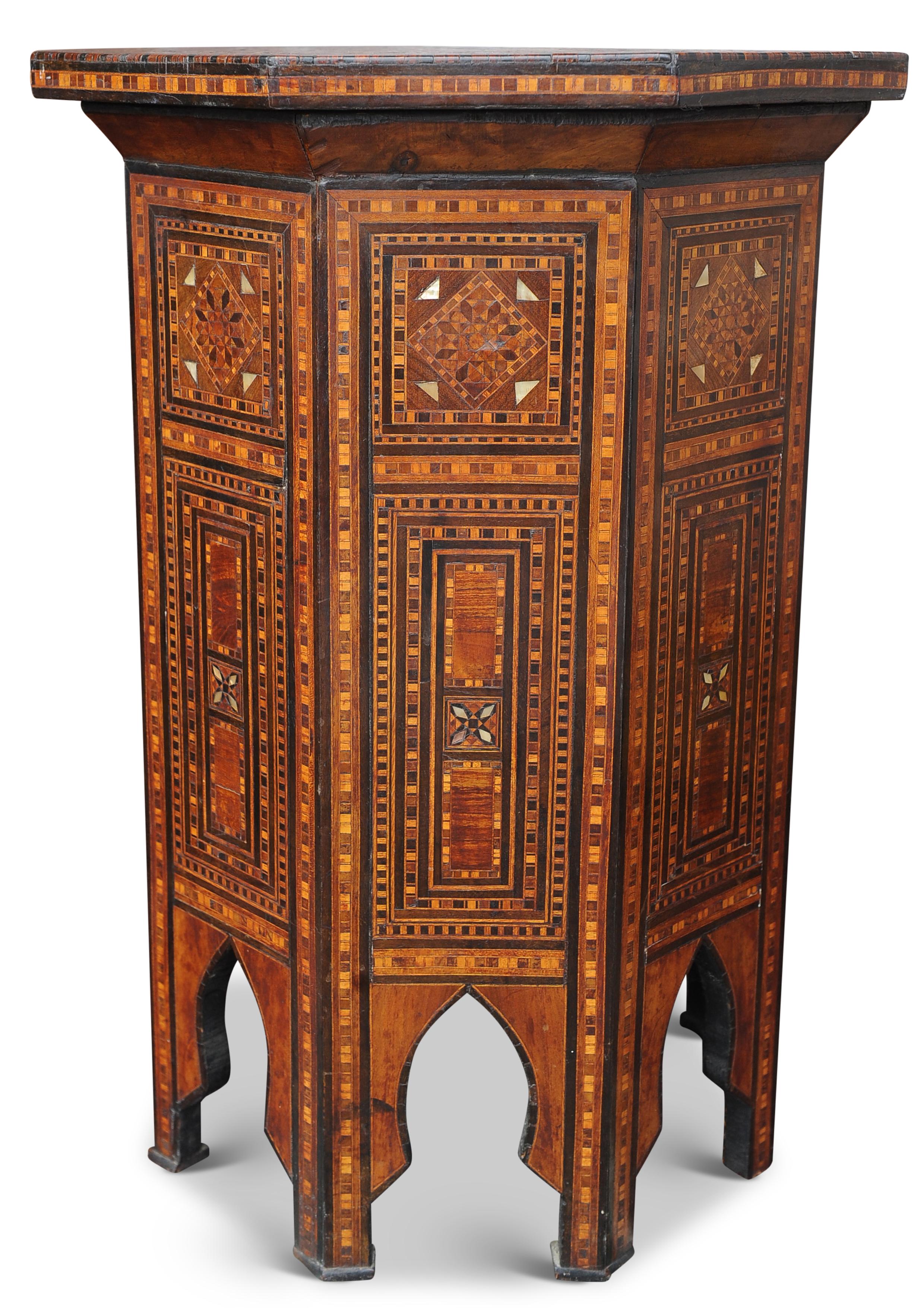 Syrian Stunning Antique Middle Eastern Octagonal Parquetry Table With Repetitive Inlay