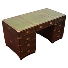 Stunning Antique Oak Campaign Style Pedestal Desk 