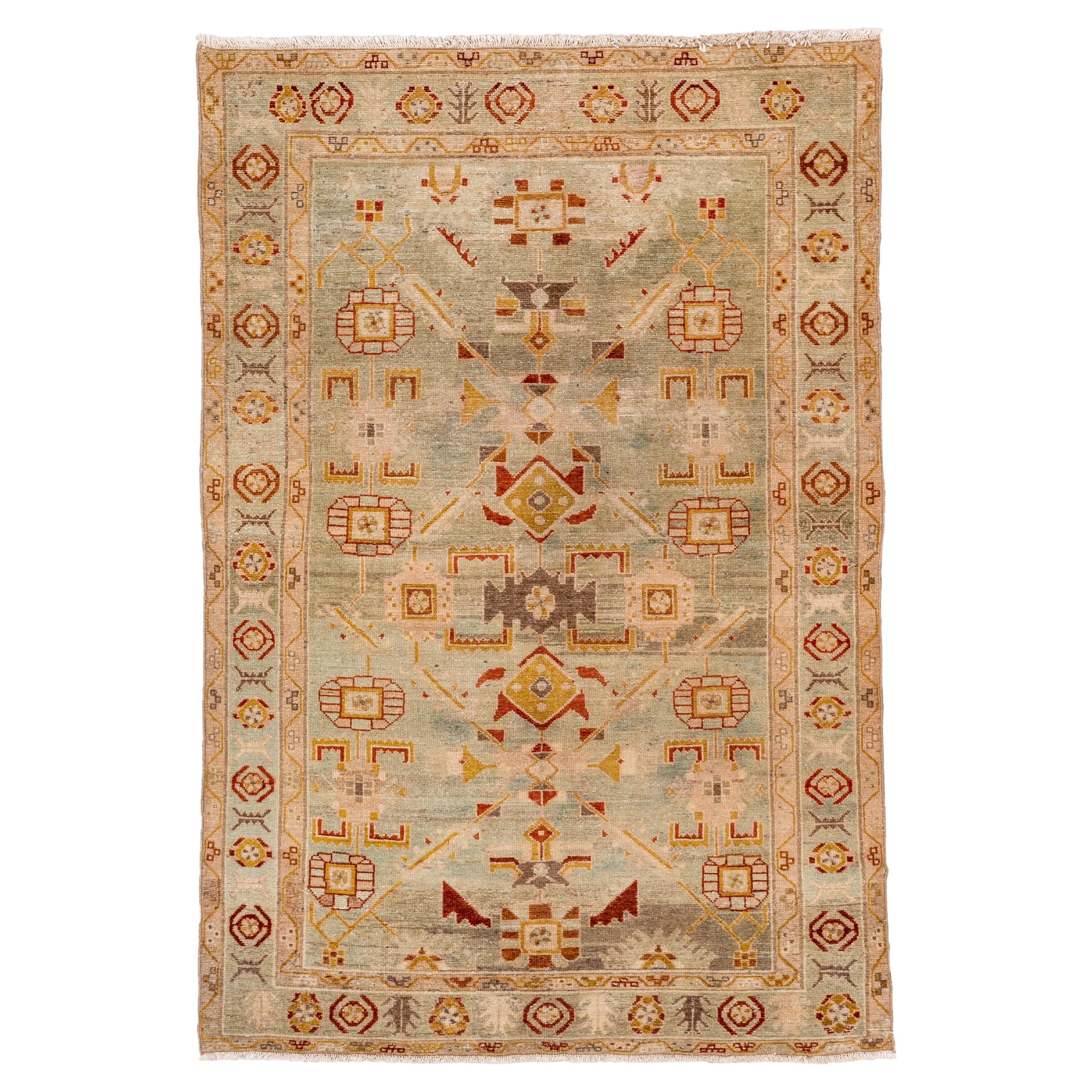 Stunning Antique Persian Malayer Rug, Seafoam Field & Borders, Mustard Accents