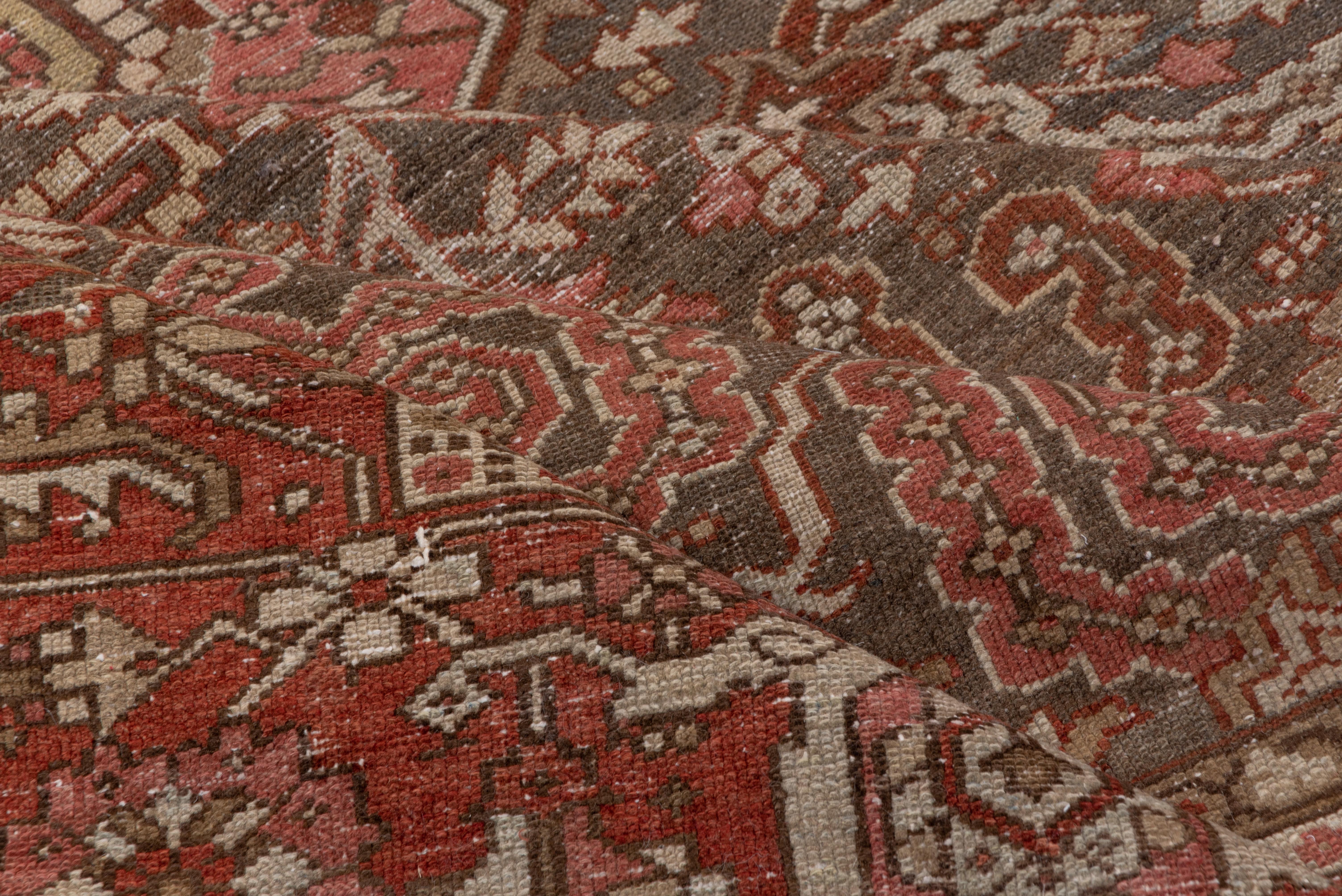 Heriz Serapi Stunning Antique Persian Serapi Arae Rug, Charcoal Gray Field & Rust Borders For Sale