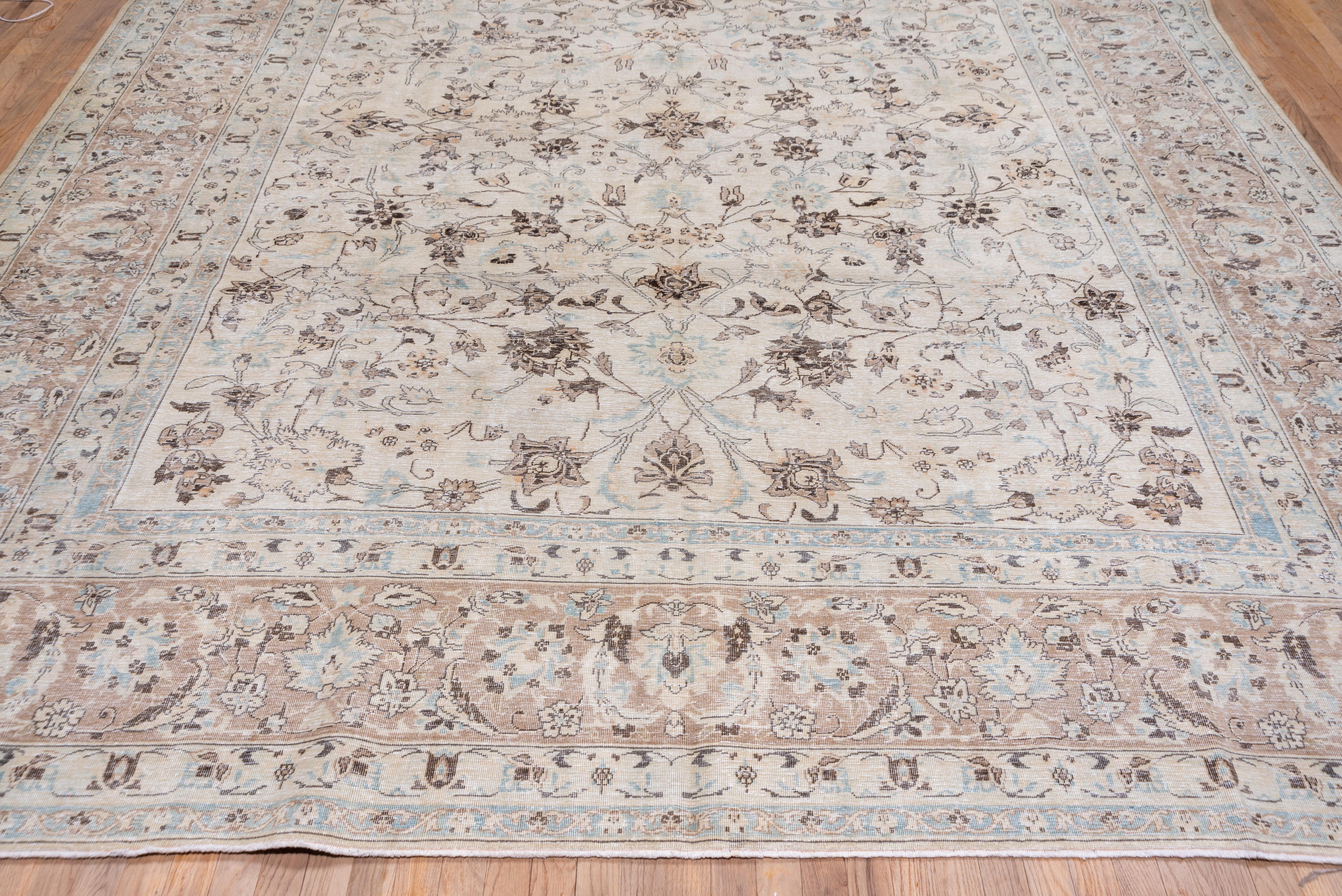 Mid-20th Century Stunning Antique Persian Tabriz Carpet, Ivory Field, Blue and Green Accents For Sale