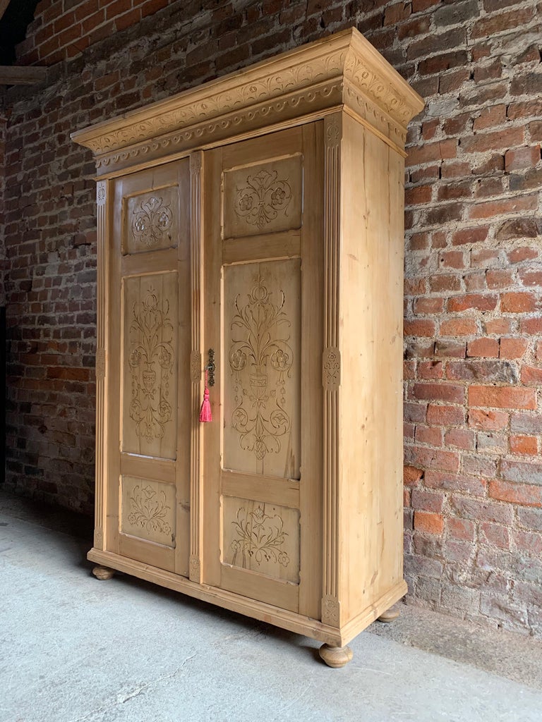 Stunning Antique Pine Cupboard Wardrobe 19th Century Dutch circa 1870