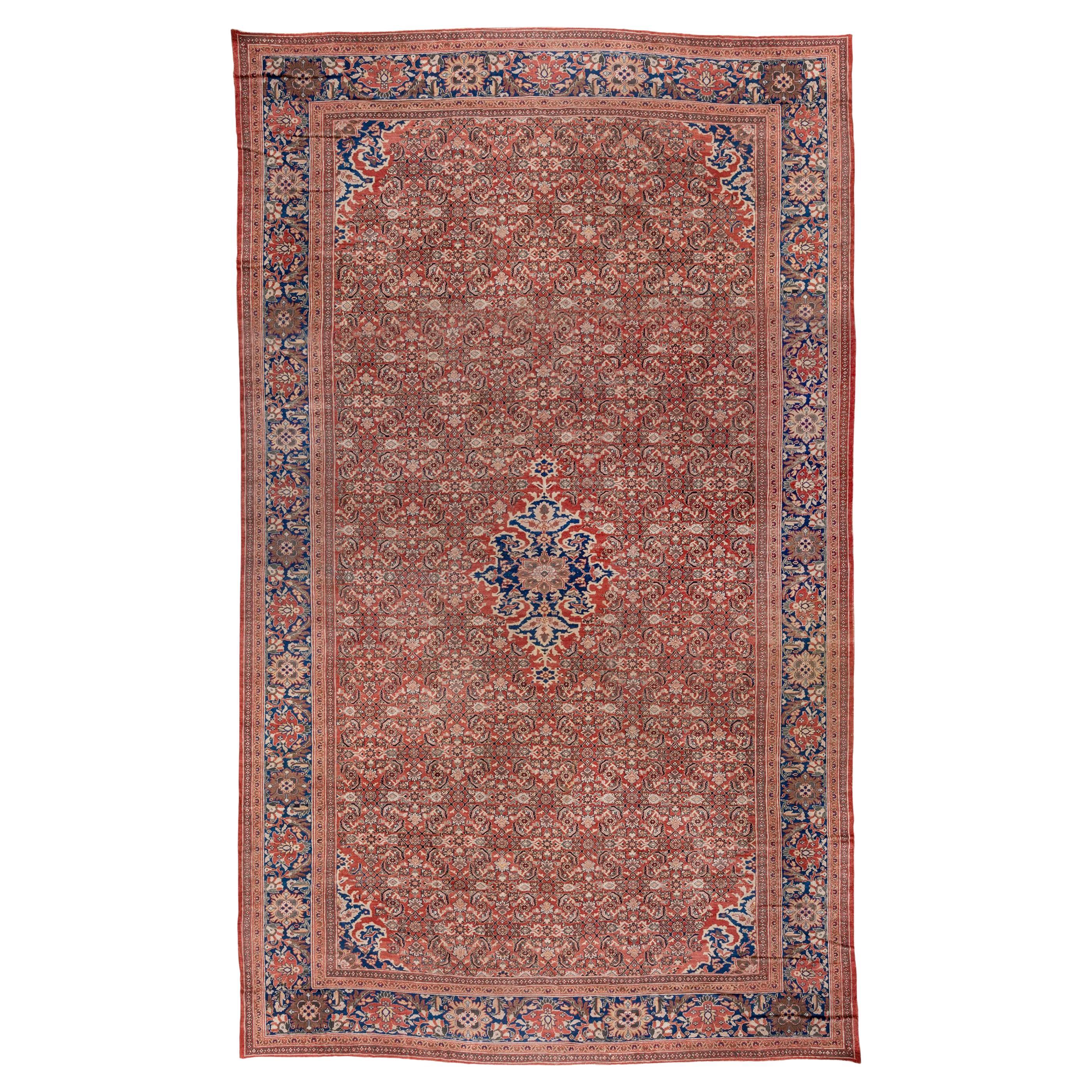 Stunning Antique Red Persian Sultanabad Mansion Carpet, Red Outer Field, 1900s