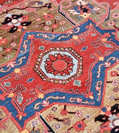 Impresionante Alfombra Serapi Floral Leones de Lana Roja Antigua