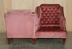 STUNNING ANTiQUE REGENCY CHESTERFIELD TUFTED "TETE A TETE" CONVERSATION SOFA