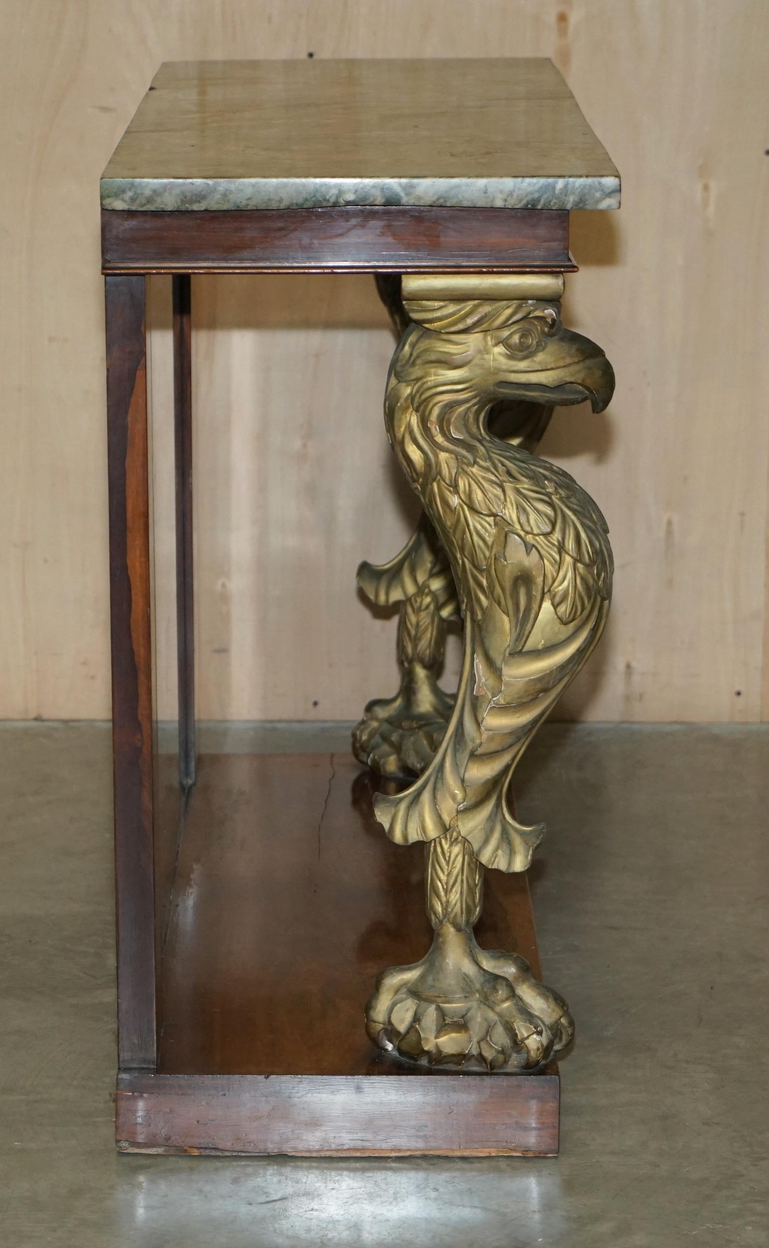 Stunning Antique Regency Hardwood Giltwood & Marble Eagle Carved Console Table For Sale 13