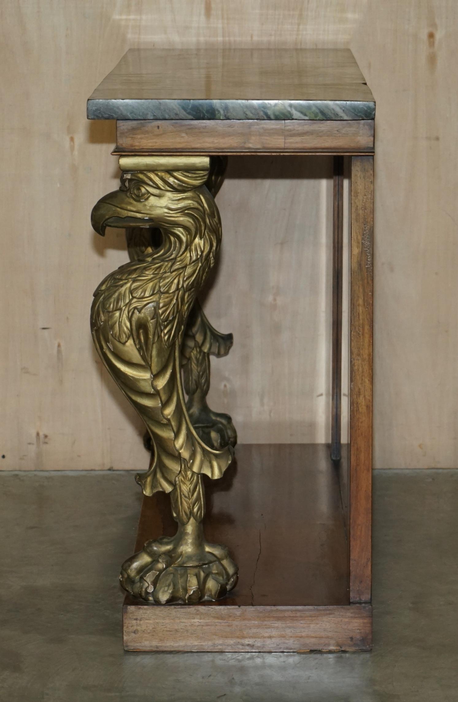 Stunning Antique Regency Hardwood Giltwood & Marble Eagle Carved Console Table For Sale 15