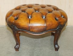 STUNNING ANTIQUE RESTORED HAND DYED CiGAR BROWN LEATHER CHESTERFIELD FOOTSTOOL