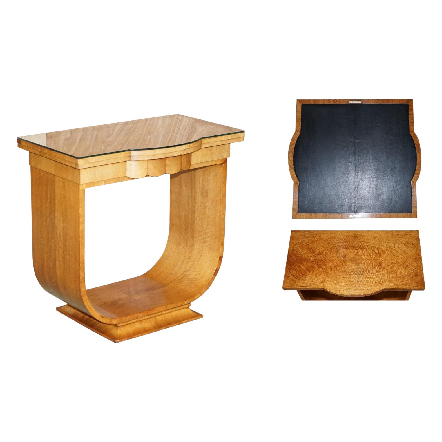 Stunning Antique Satin Birch Wood Art Deco Tulip Fold over Games or Card Table