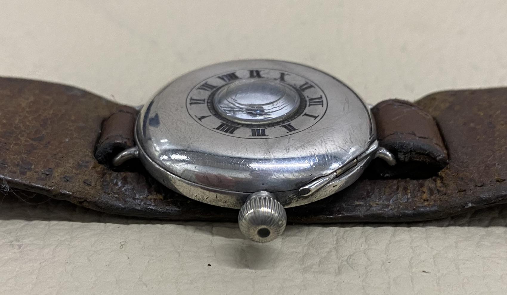 Stunning Antique Solid Sterling Silver Aviator Wristwatch Half Hunter Case 5