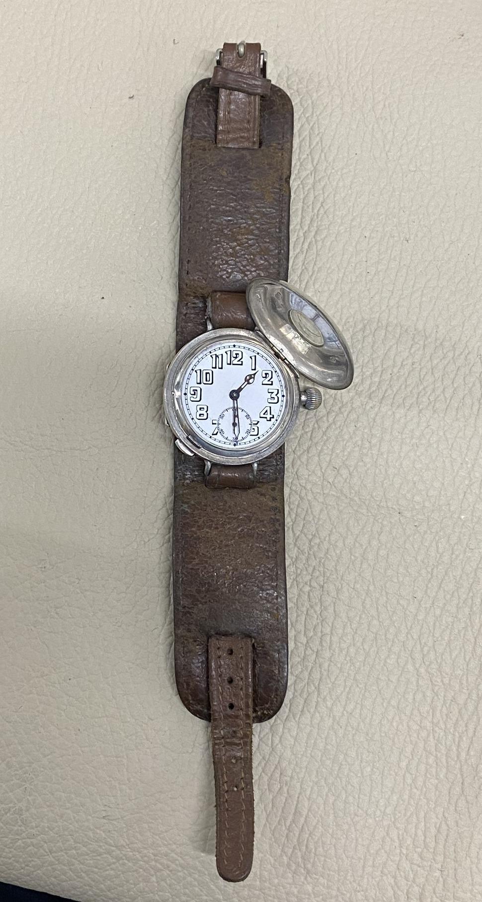 Stunning Antique Solid Sterling Silver Aviator Wristwatch Half Hunter Case 6