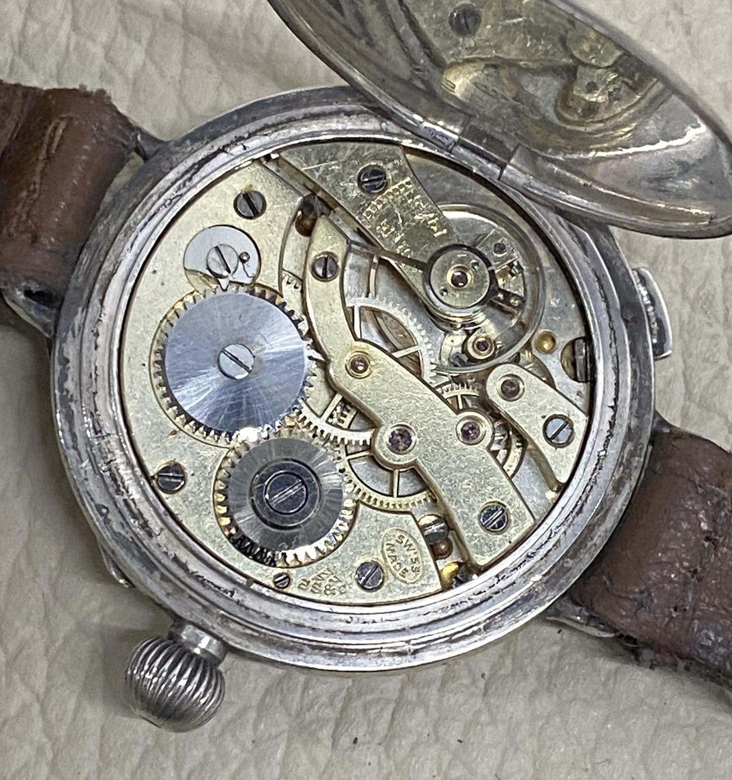 Stunning Antique Solid Sterling Silver Aviator Wristwatch Half Hunter Case 10