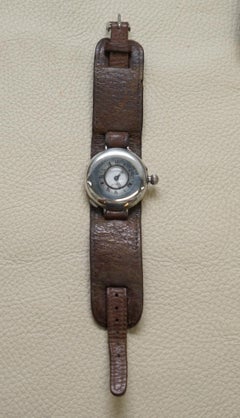 Stunning Antique Solid Sterling Silver Aviator Wristwatch Half Hunter Case