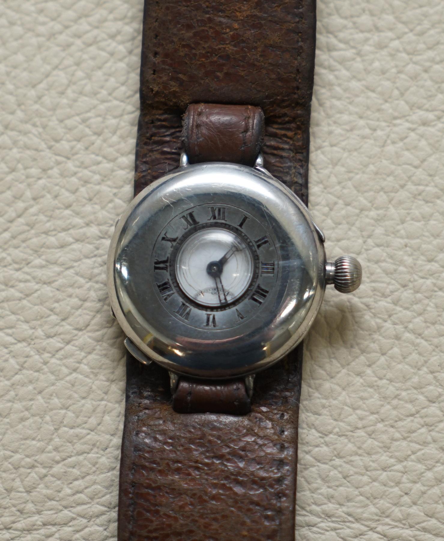 Art Deco Stunning Antique Solid Sterling Silver Aviator Wristwatch Half Hunter Case