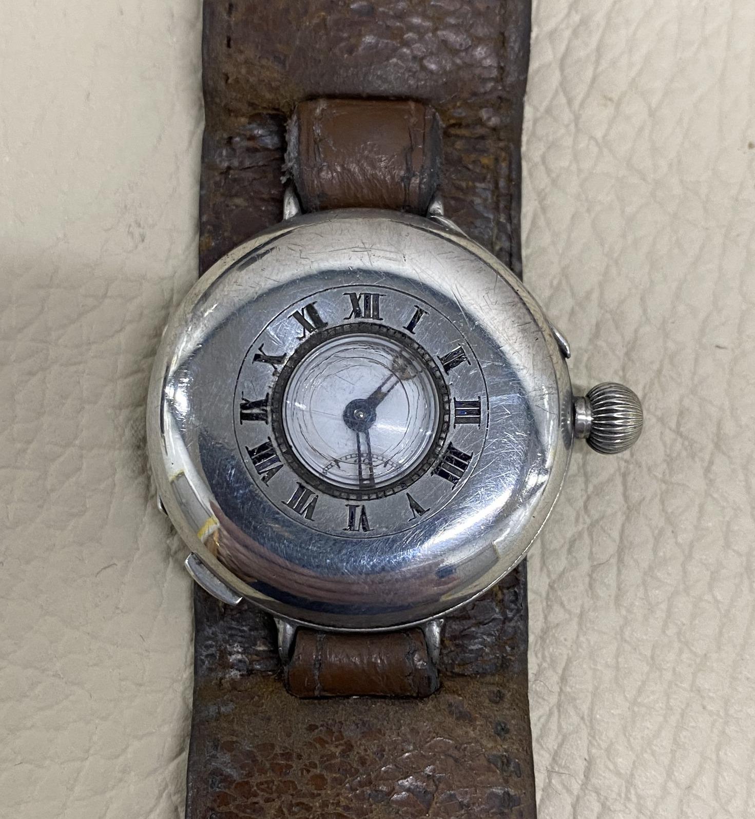 Stunning Antique Solid Sterling Silver Aviator Wristwatch Half Hunter Case 3