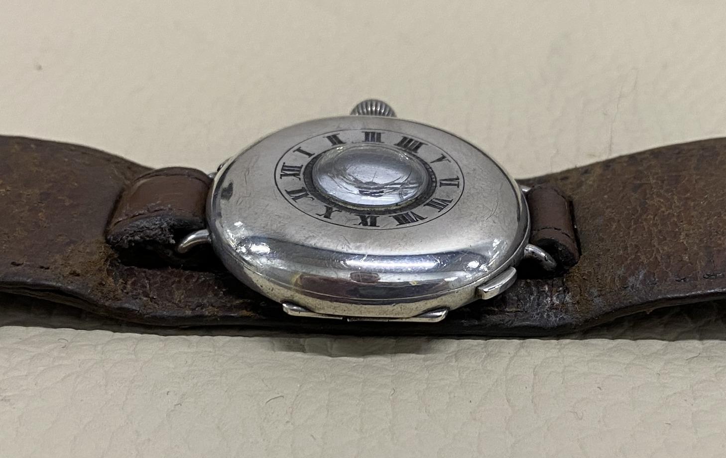 Stunning Antique Solid Sterling Silver Aviator Wristwatch Half Hunter Case 4