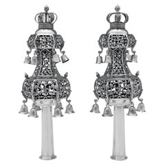 Stunning Antique Sterling Silver Pair of Rimonim - made in London in 1922
