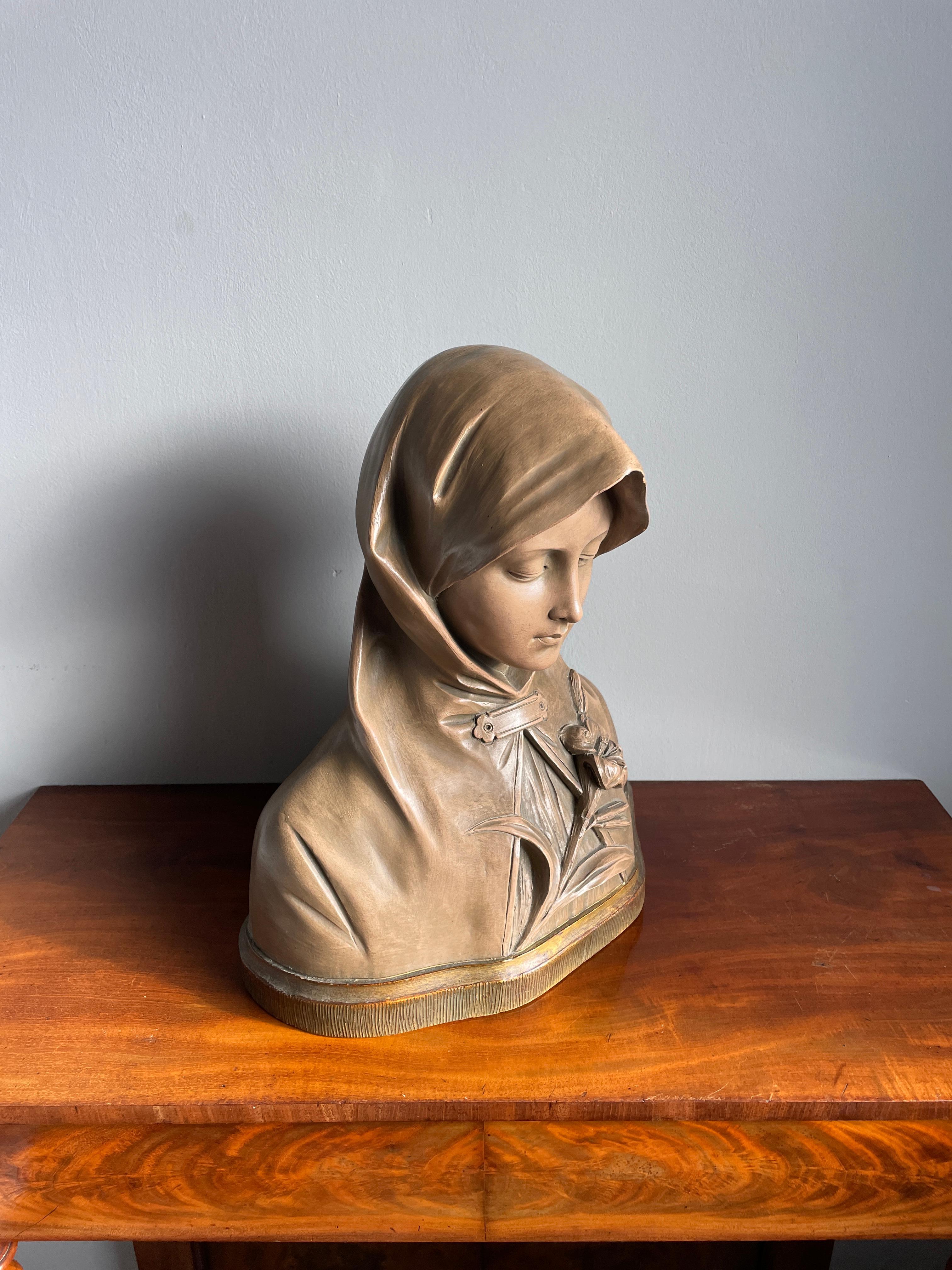 Splendida scultura antica di Santa Caterina Siena in terracotta di G van Vaerenbergh 5