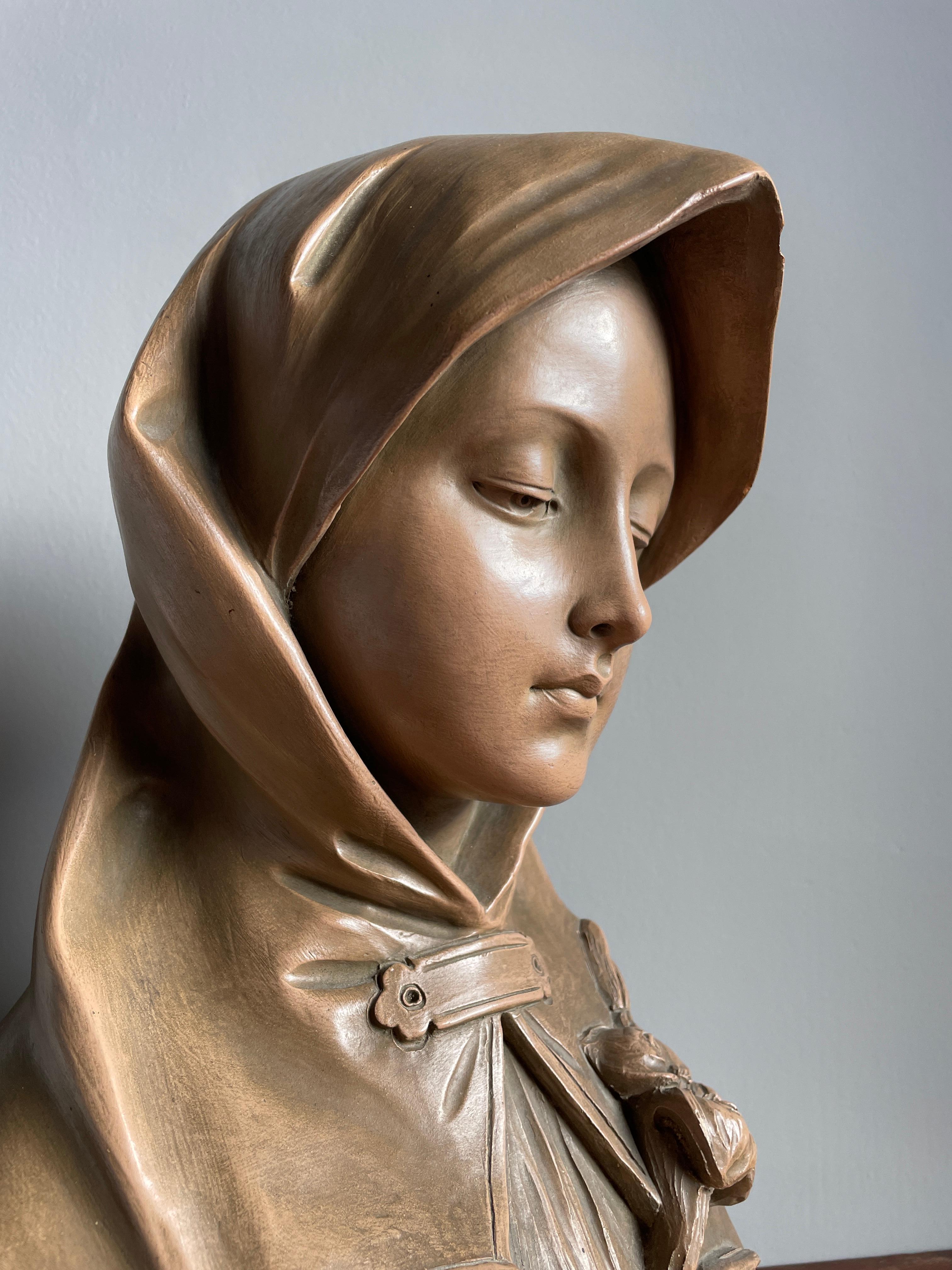 Splendida scultura antica di Santa Caterina Siena in terracotta di G van Vaerenbergh 6