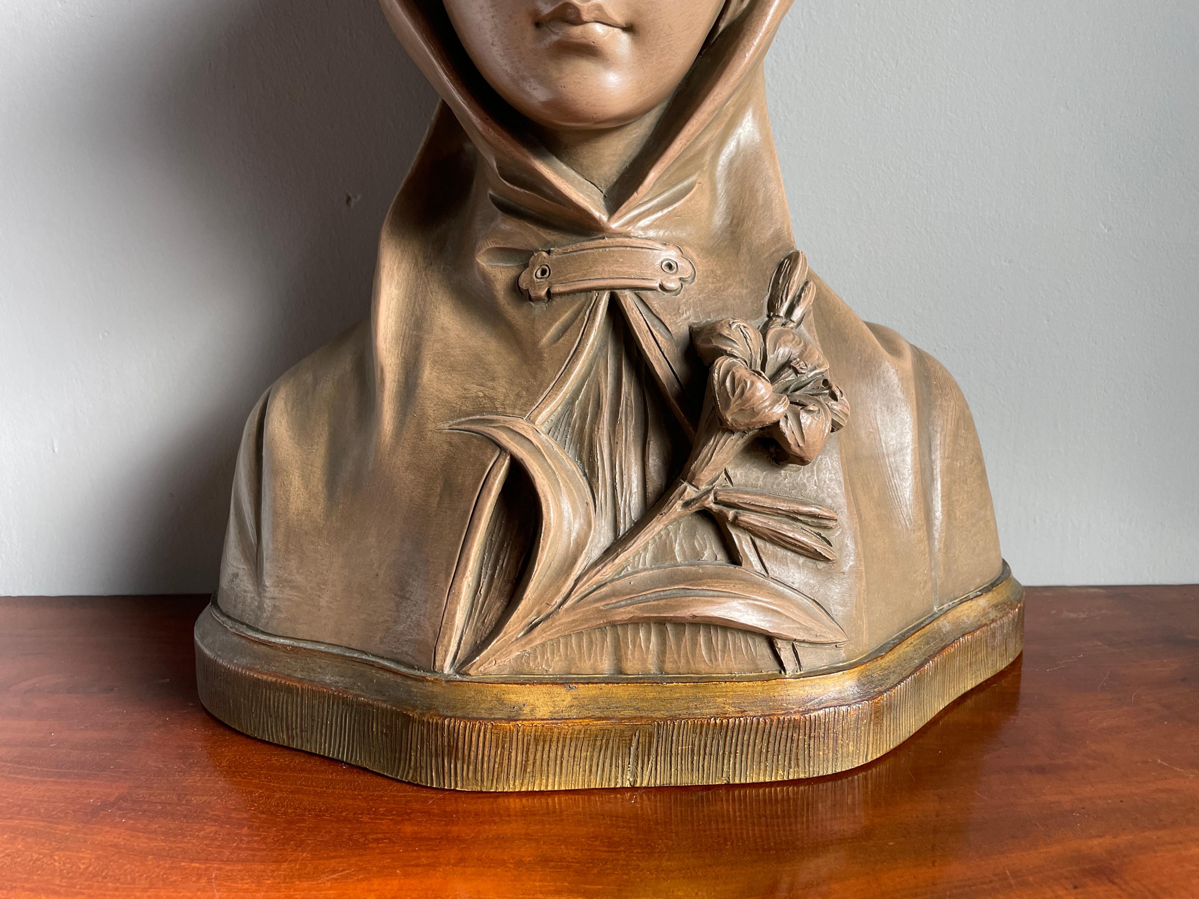 Splendida scultura antica di Santa Caterina Siena in terracotta di G van Vaerenbergh 7