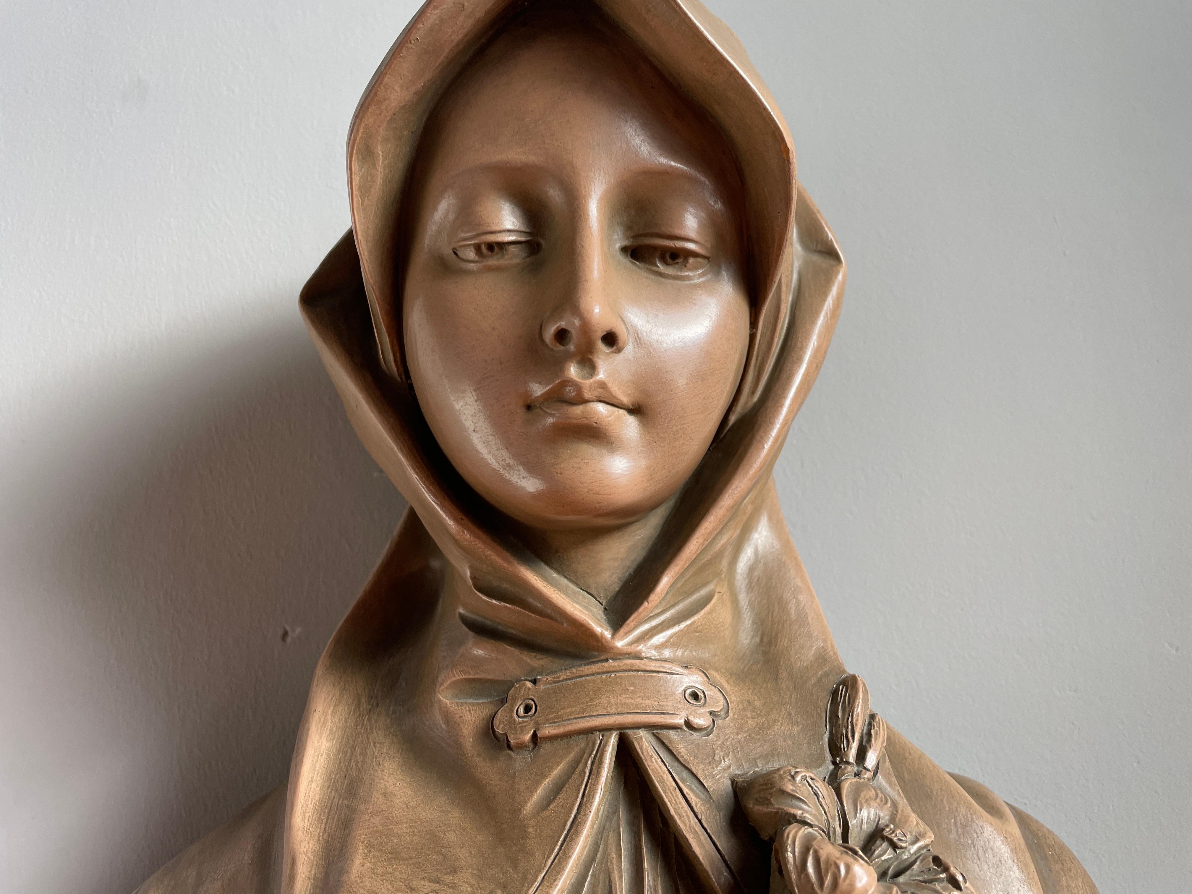 Splendida scultura antica di Santa Caterina Siena in terracotta di G van Vaerenbergh 8