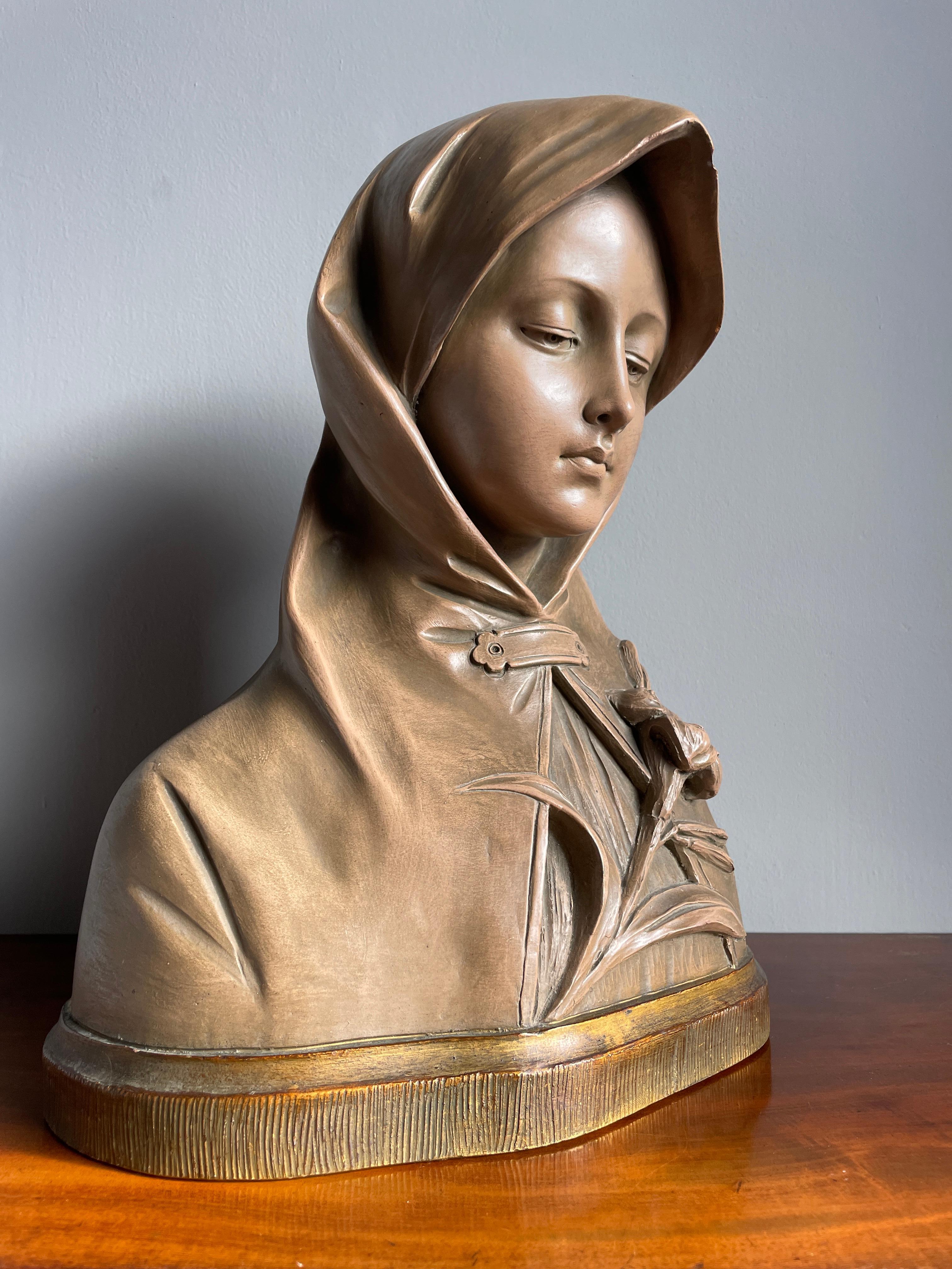 Splendida scultura antica di Santa Caterina Siena in terracotta di G van Vaerenbergh 9