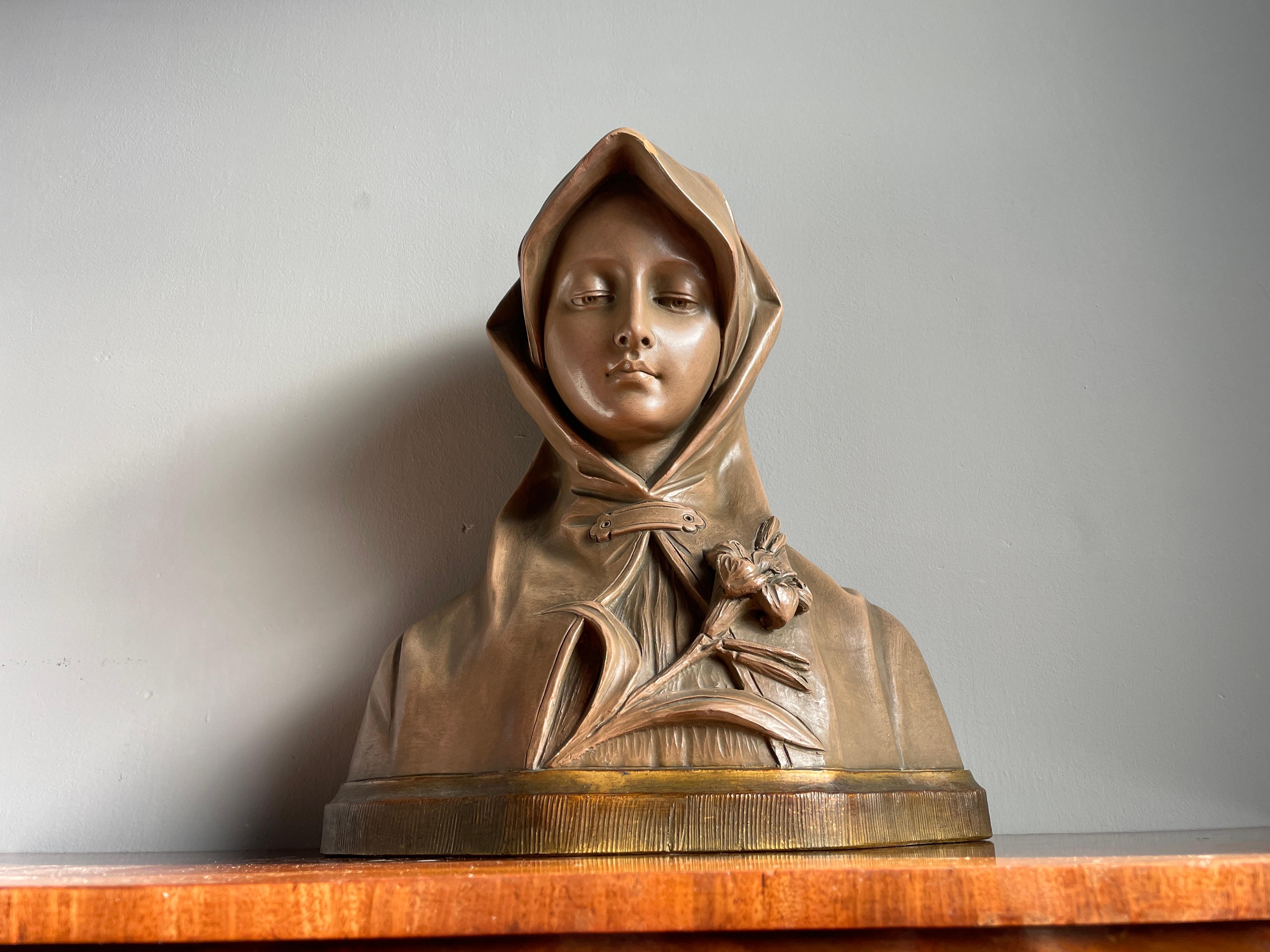 Splendida scultura antica di Santa Caterina Siena in terracotta di G van Vaerenbergh 10