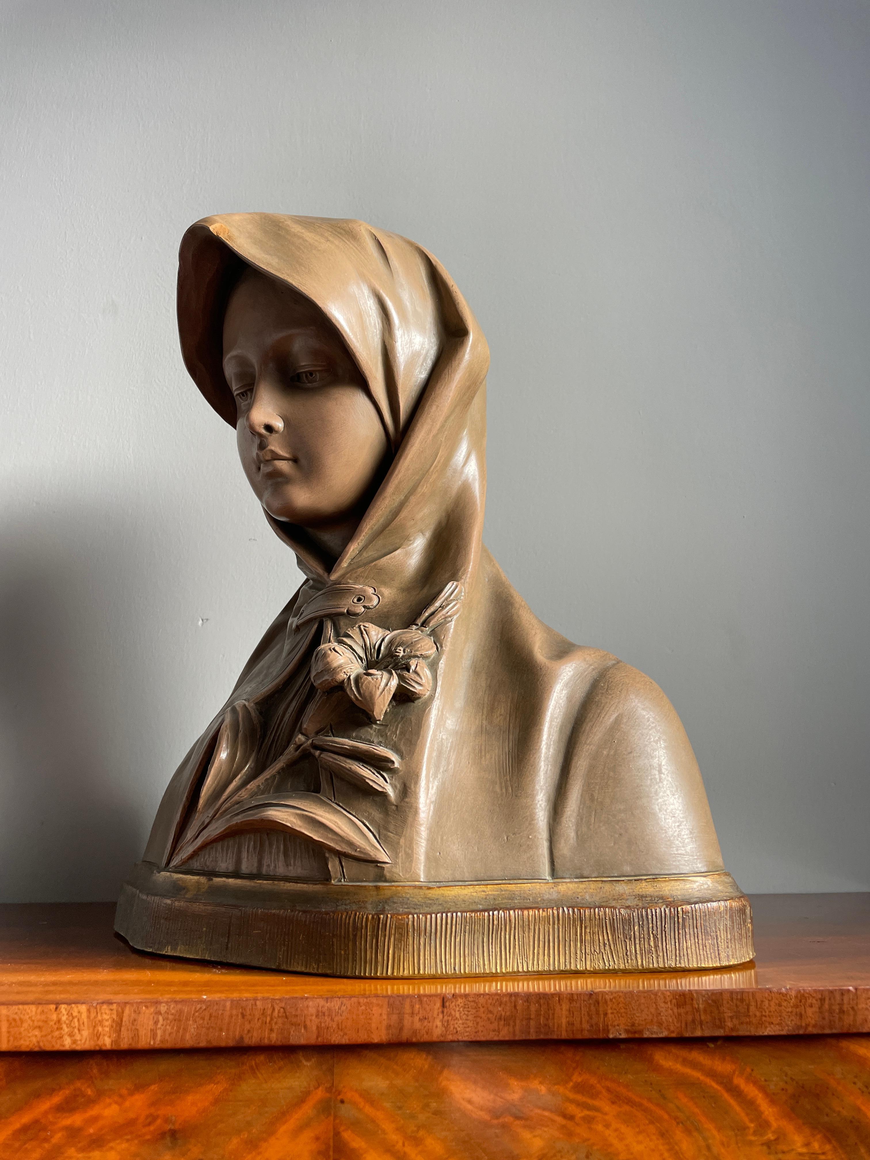Splendida scultura antica di Santa Caterina Siena in terracotta di G van Vaerenbergh 11