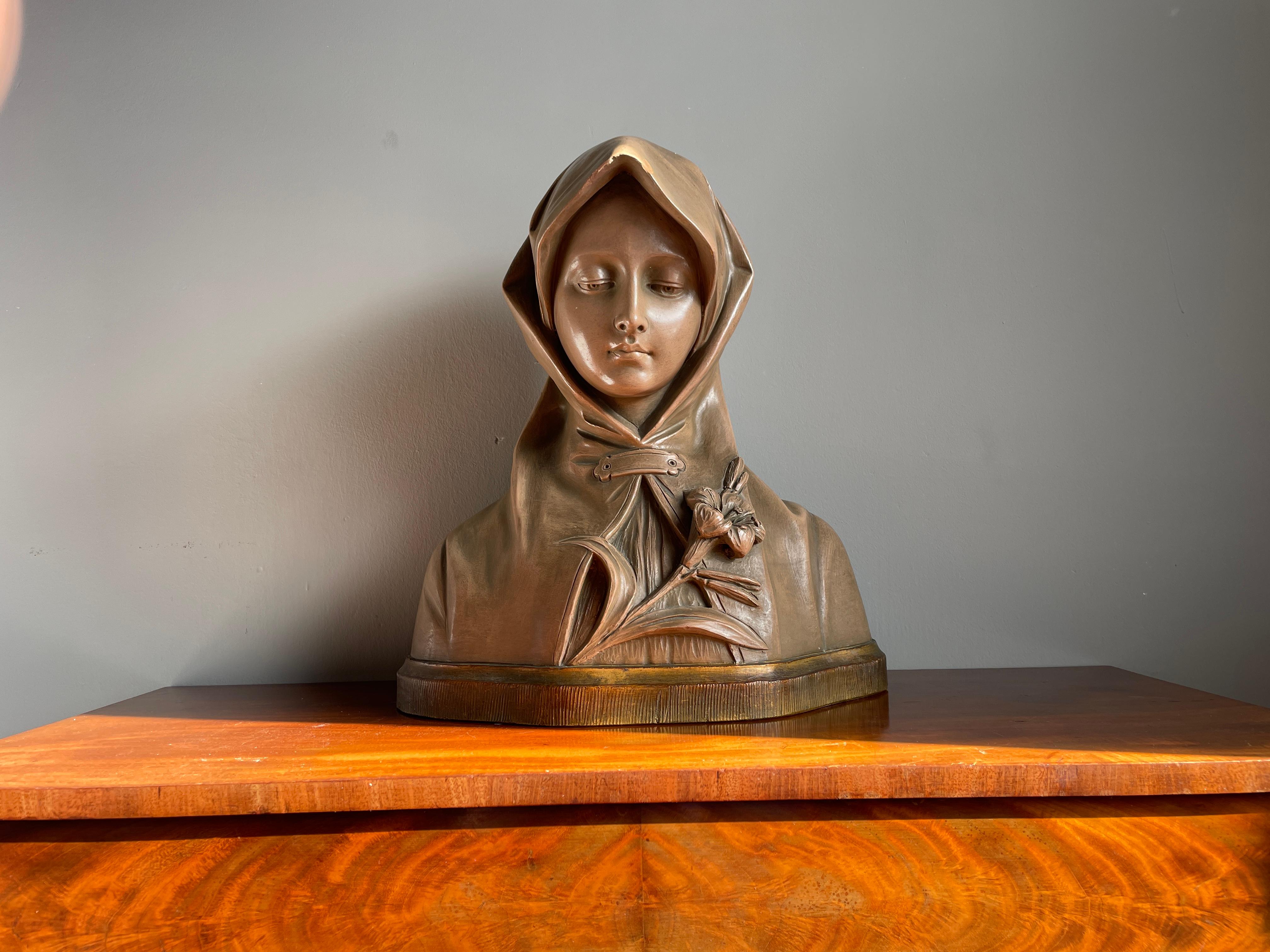Splendida scultura antica di Santa Caterina Siena in terracotta di G van Vaerenbergh In condizioni buone a Lisse, NL