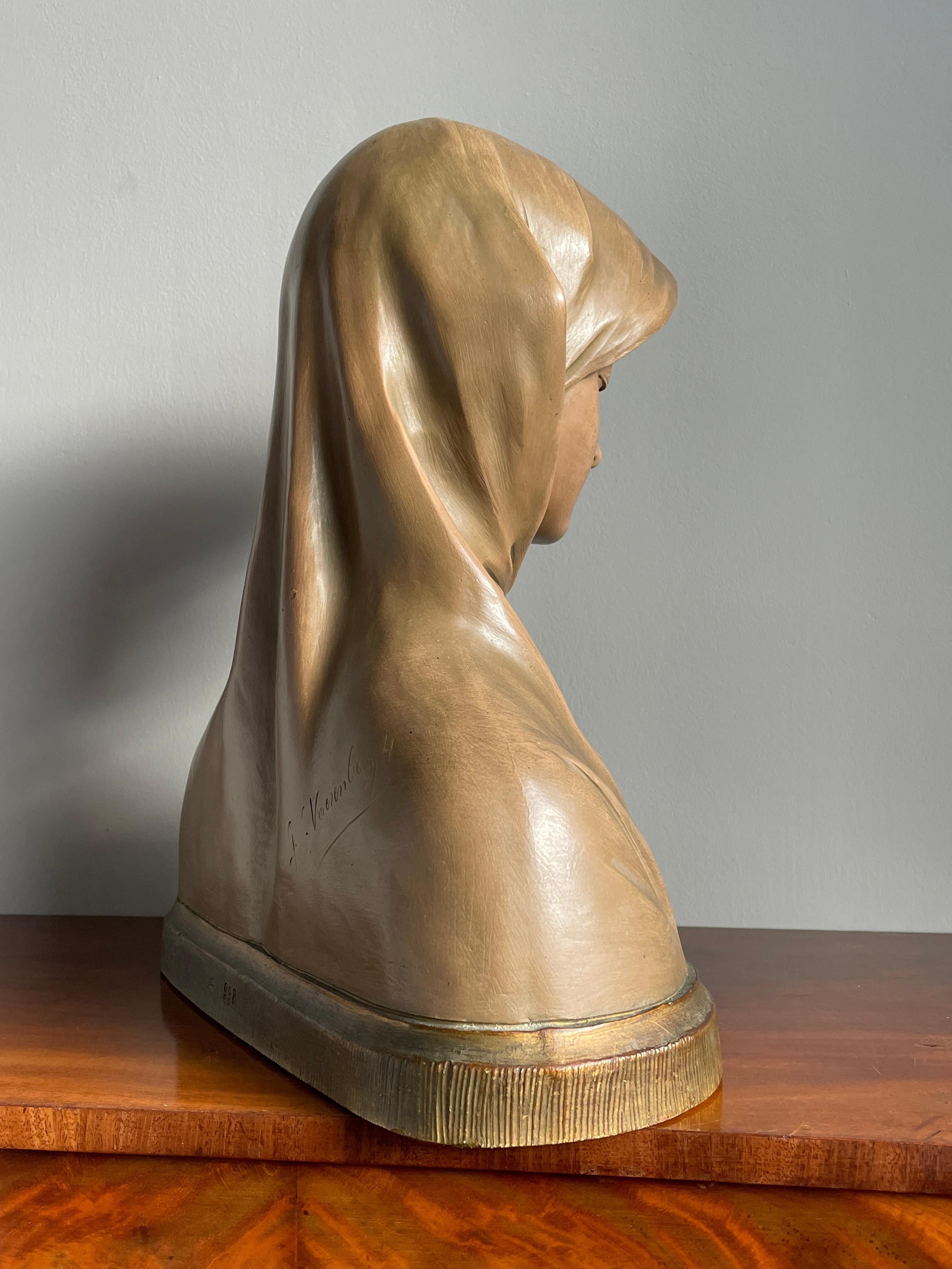 Splendida scultura antica di Santa Caterina Siena in terracotta di G van Vaerenbergh 1