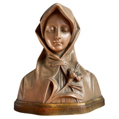 Splendida scultura antica di Santa Caterina Siena in terracotta di G van Vaerenbergh