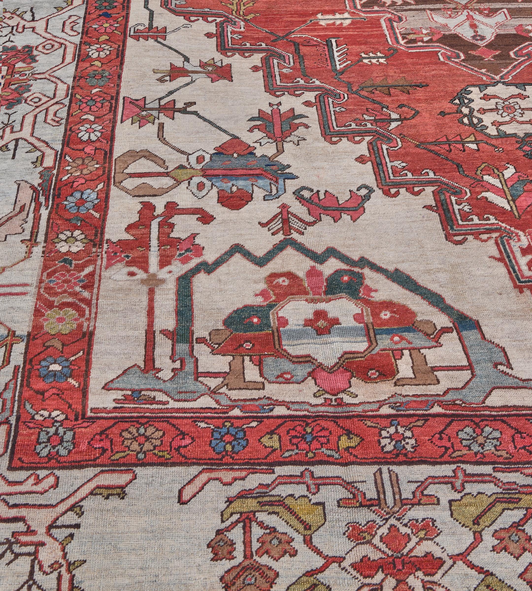 Wool Stunning Antique Traditional Hand-Woven Persian Serapi For Sale