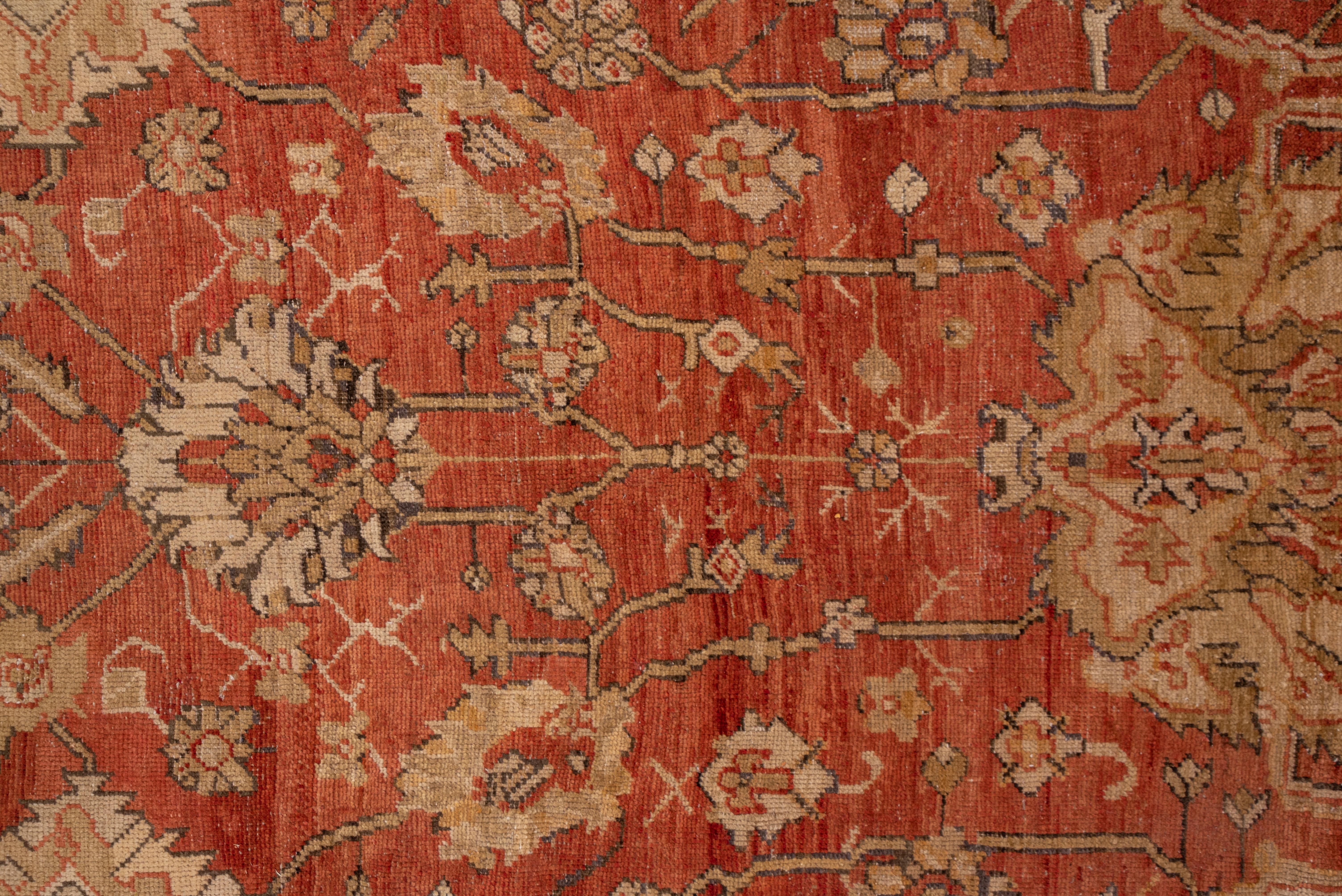 Early 20th Century Stunning Antique Turkish Oushak Mansion Carpet, Rust Field, Pale Green Borders For Sale