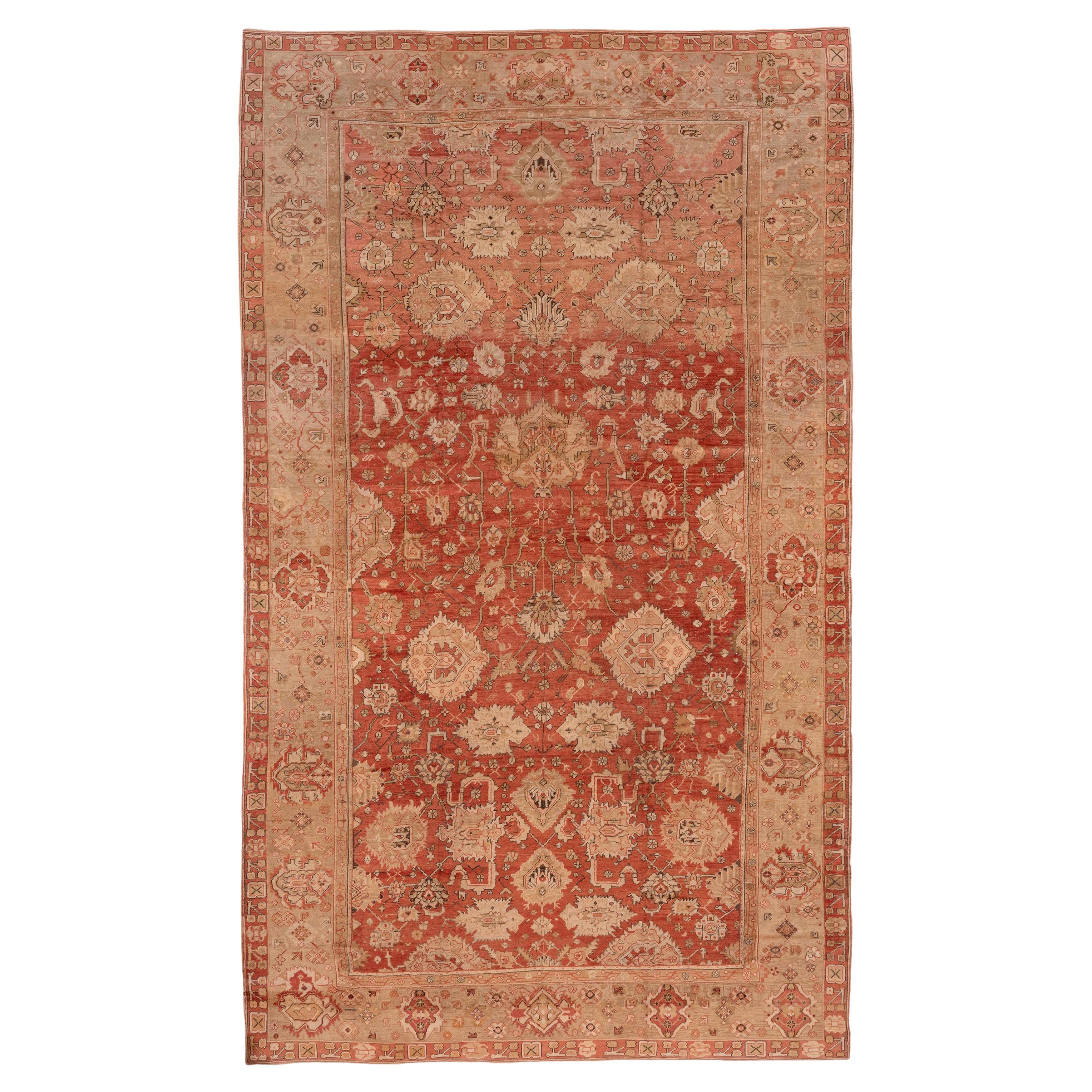 Stunning Antique Turkish Oushak Mansion Carpet, Rust Field, Pale Green Borders For Sale